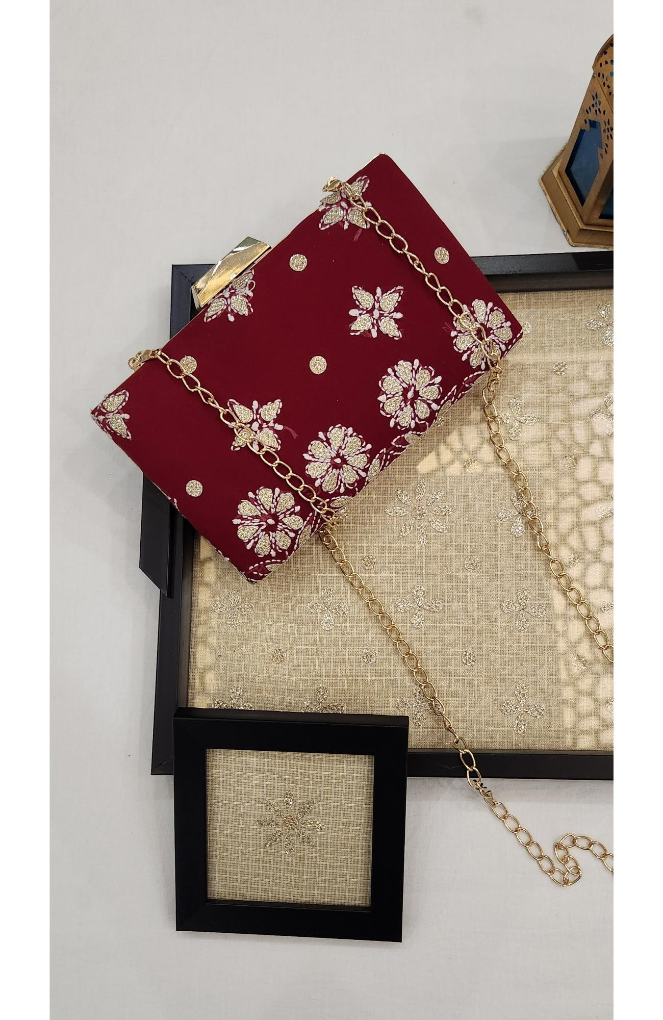 Maroon Pure Georgette Chikankari Bag Rohia Chhangamal