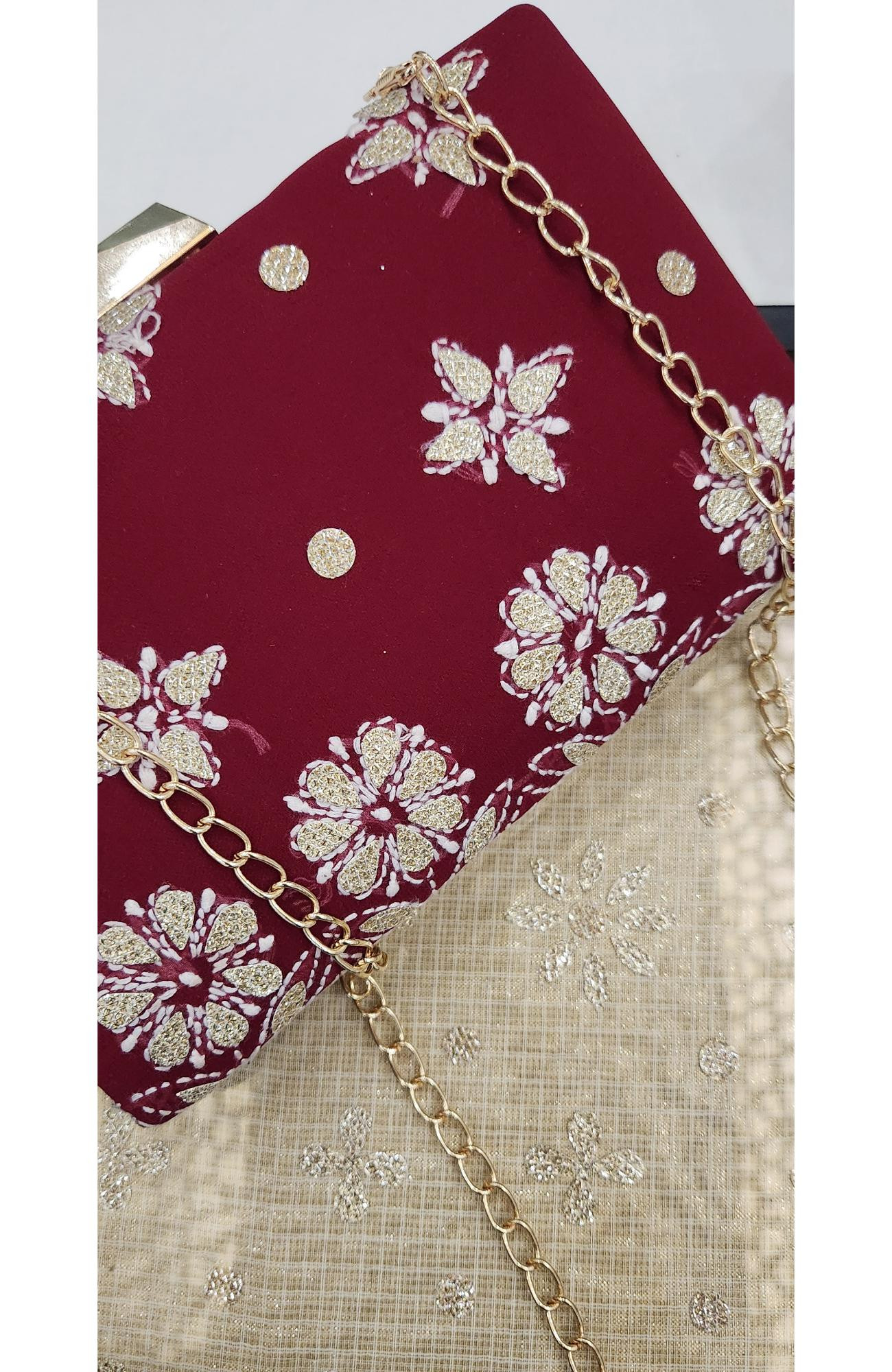 Maroon Pure Georgette Chikankari Bag Rohia Chhangamal