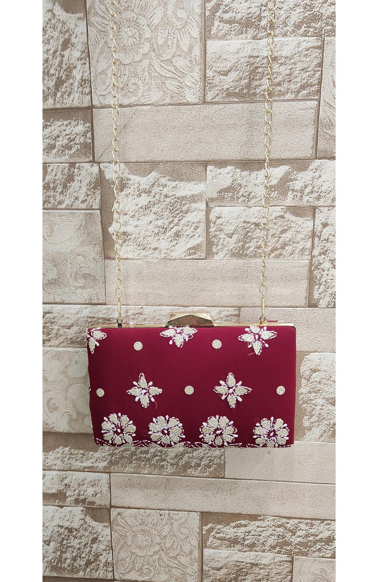 Maroon Pure Georgette Chikankari Bag Rohia Chhangamal