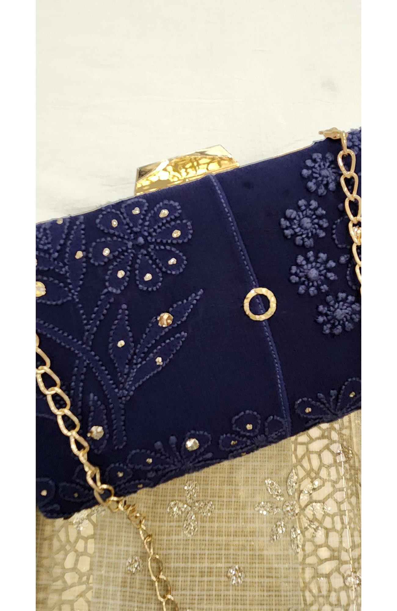 Navy Blue Pure Georgette Chikankari Bag Rohia Chhangamal