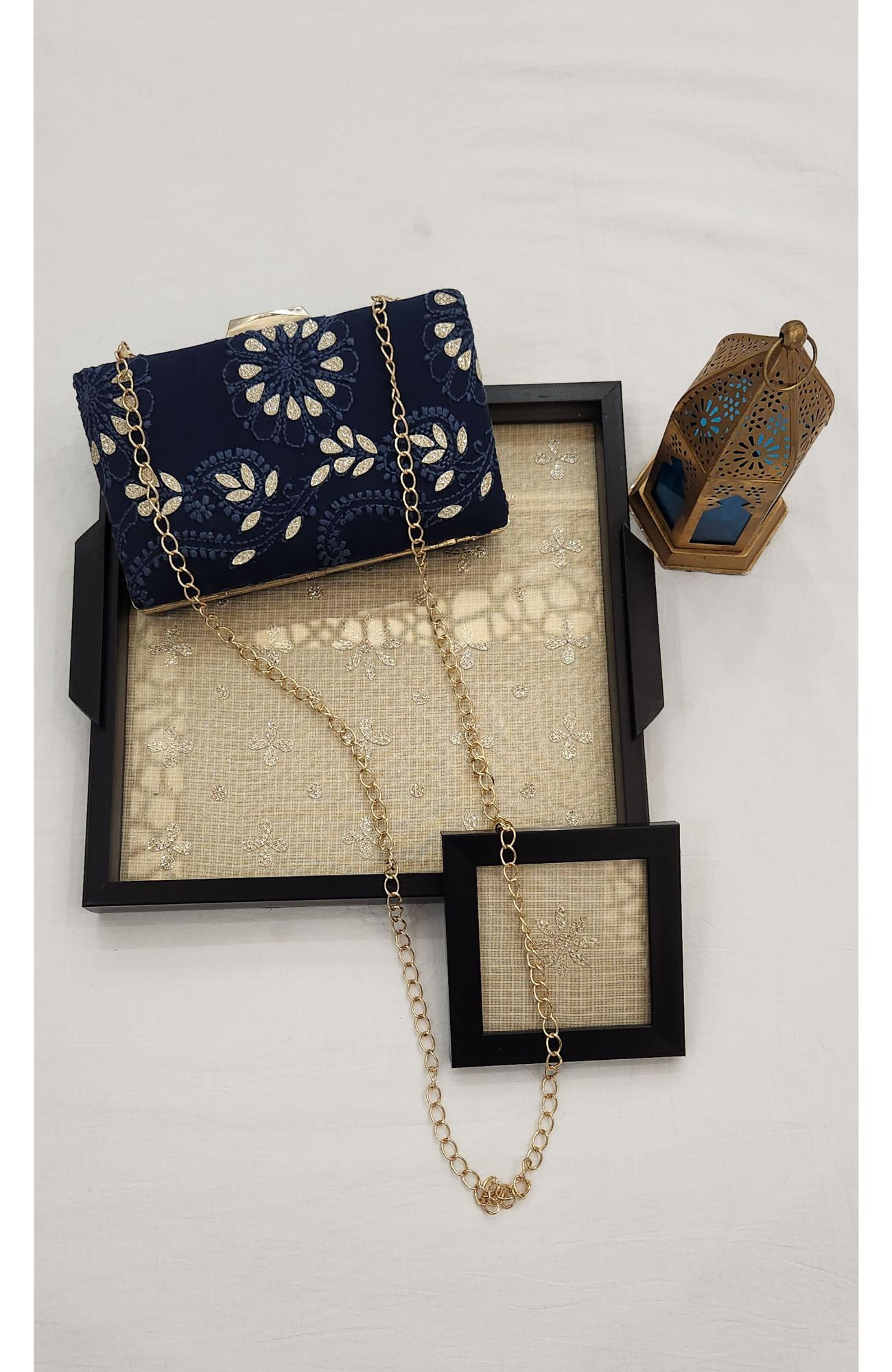 Navy Blue Pure Georgette Chikankari Bag Rohia Chhangamal