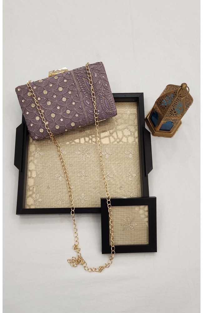 Image of Mauve Pure Georgette Chikankari Bag Rohia Chhangamal