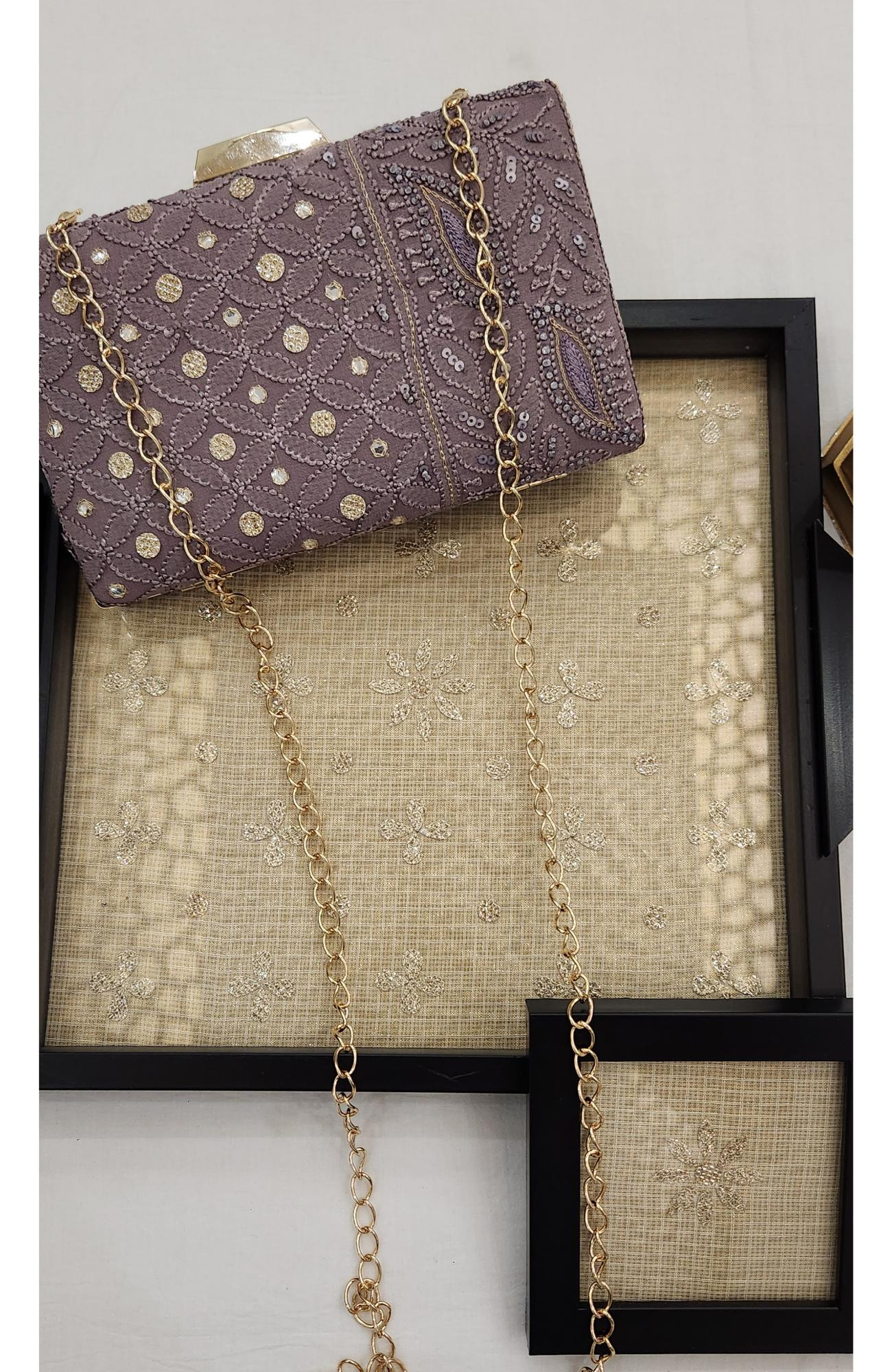 Mauve Pure Georgette Chikankari Bag Rohia Chhangamal