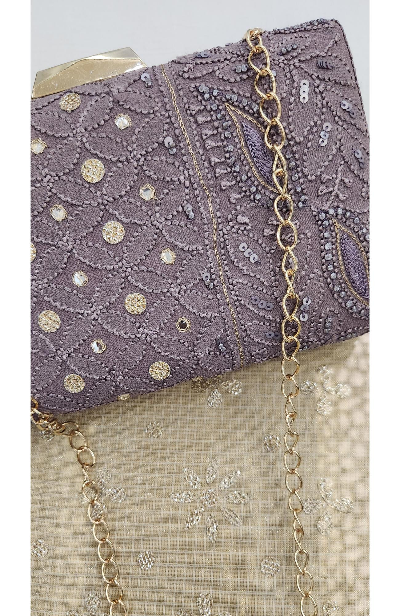Mauve Pure Georgette Chikankari Bag Rohia Chhangamal