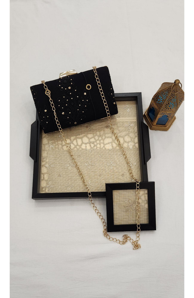 Image of Black Pure Georgette Chikankari Bag Rohia Chhangamal