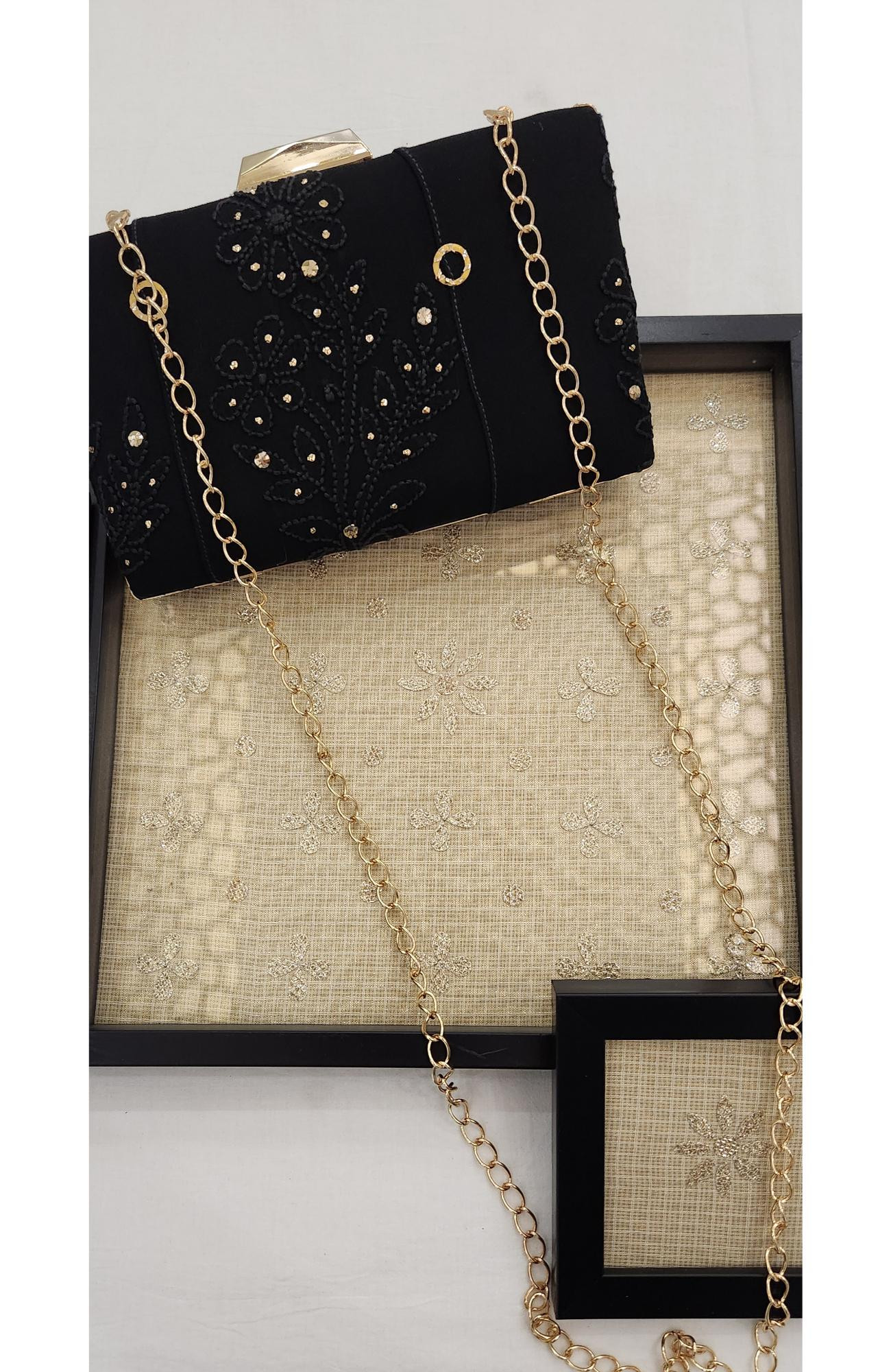 Black Pure Georgette Chikankari Bag Rohia Chhangamal