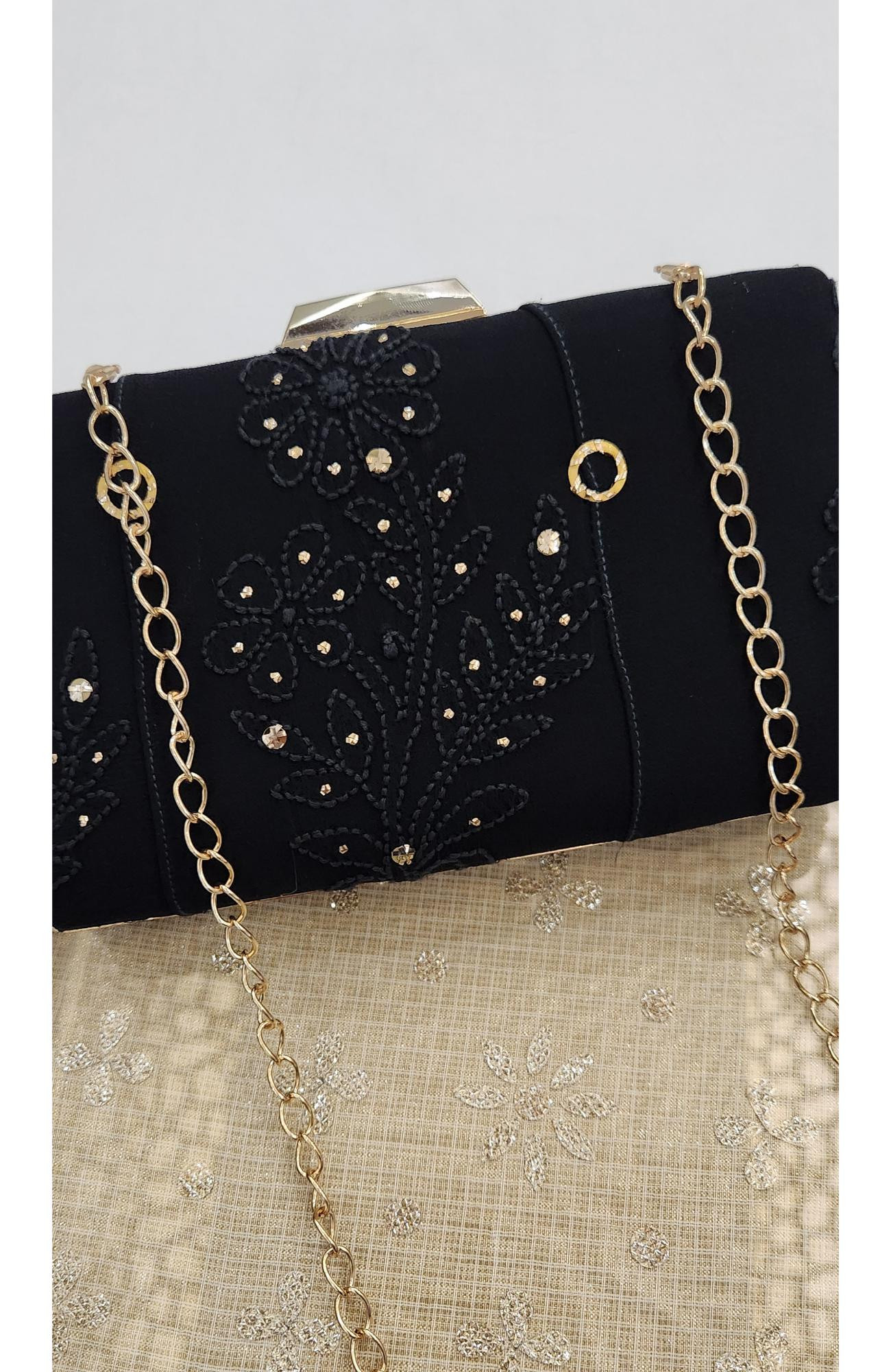 Black Pure Georgette Chikankari Bag Rohia Chhangamal