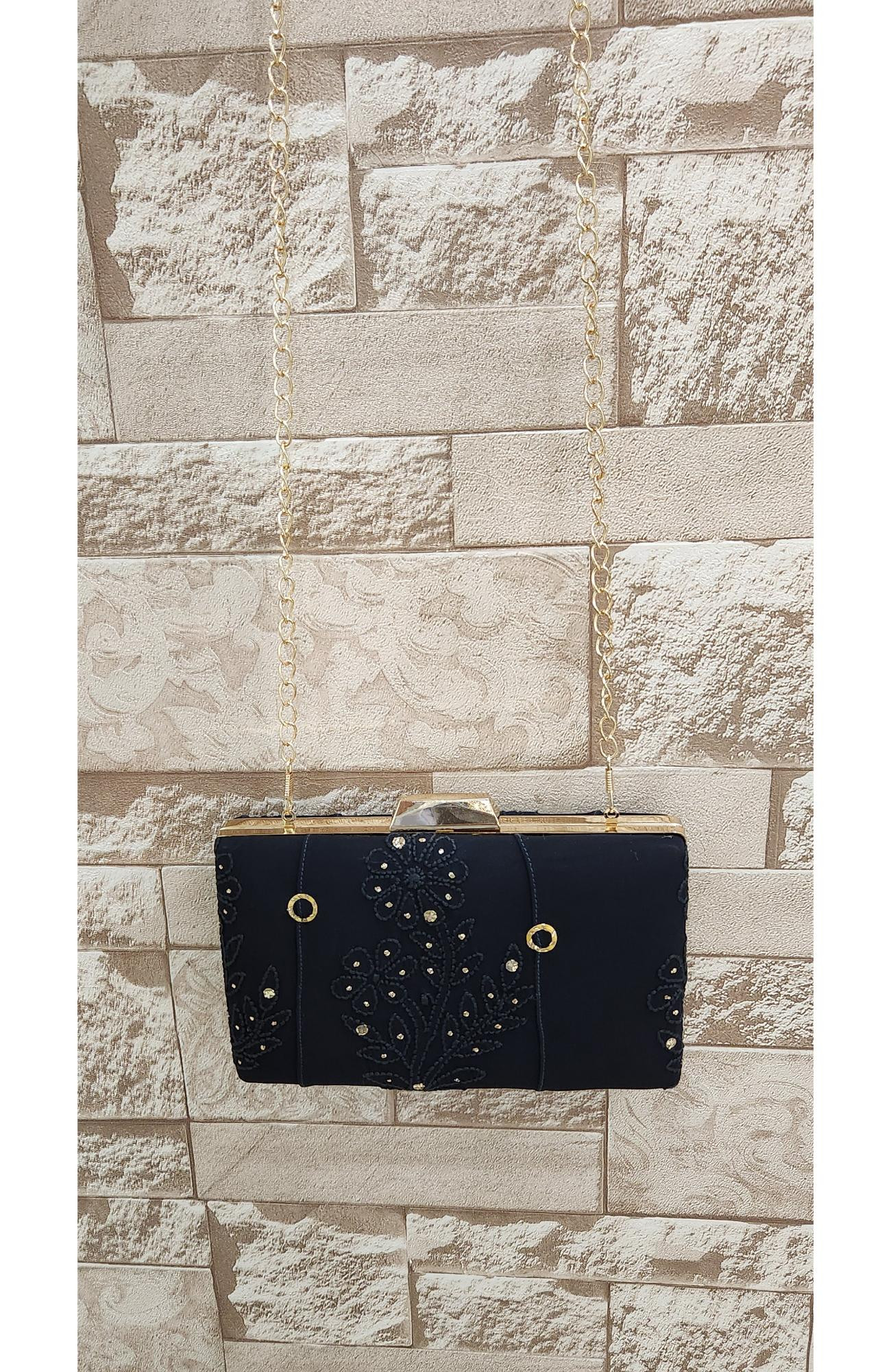 Black Pure Georgette Chikankari Bag Rohia Chhangamal