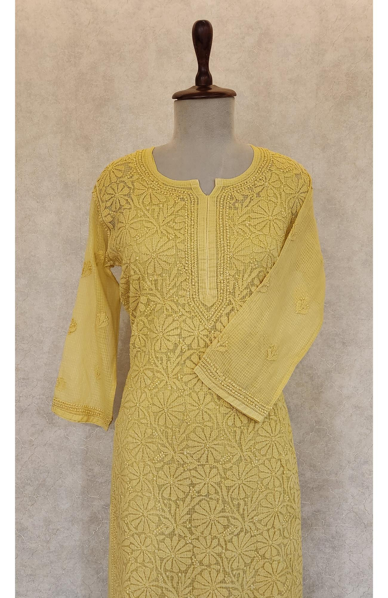 Mustard Yellow Chikankari Kurta Slip & Pant Set
