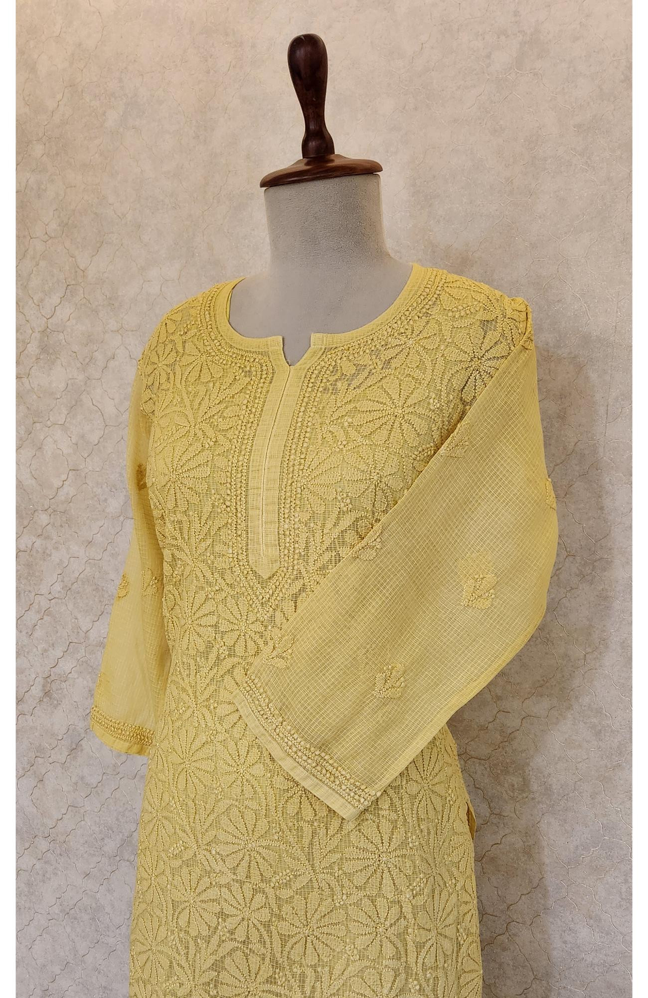 Mustard Yellow Chikankari Kurta Slip & Pant Set