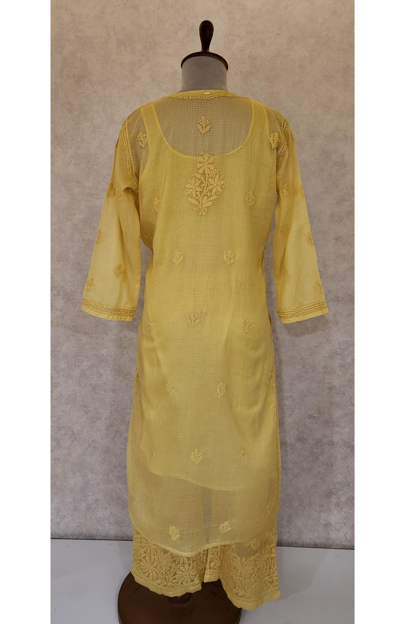 Mustard Yellow Chikankari Kurta Slip & Pant Set