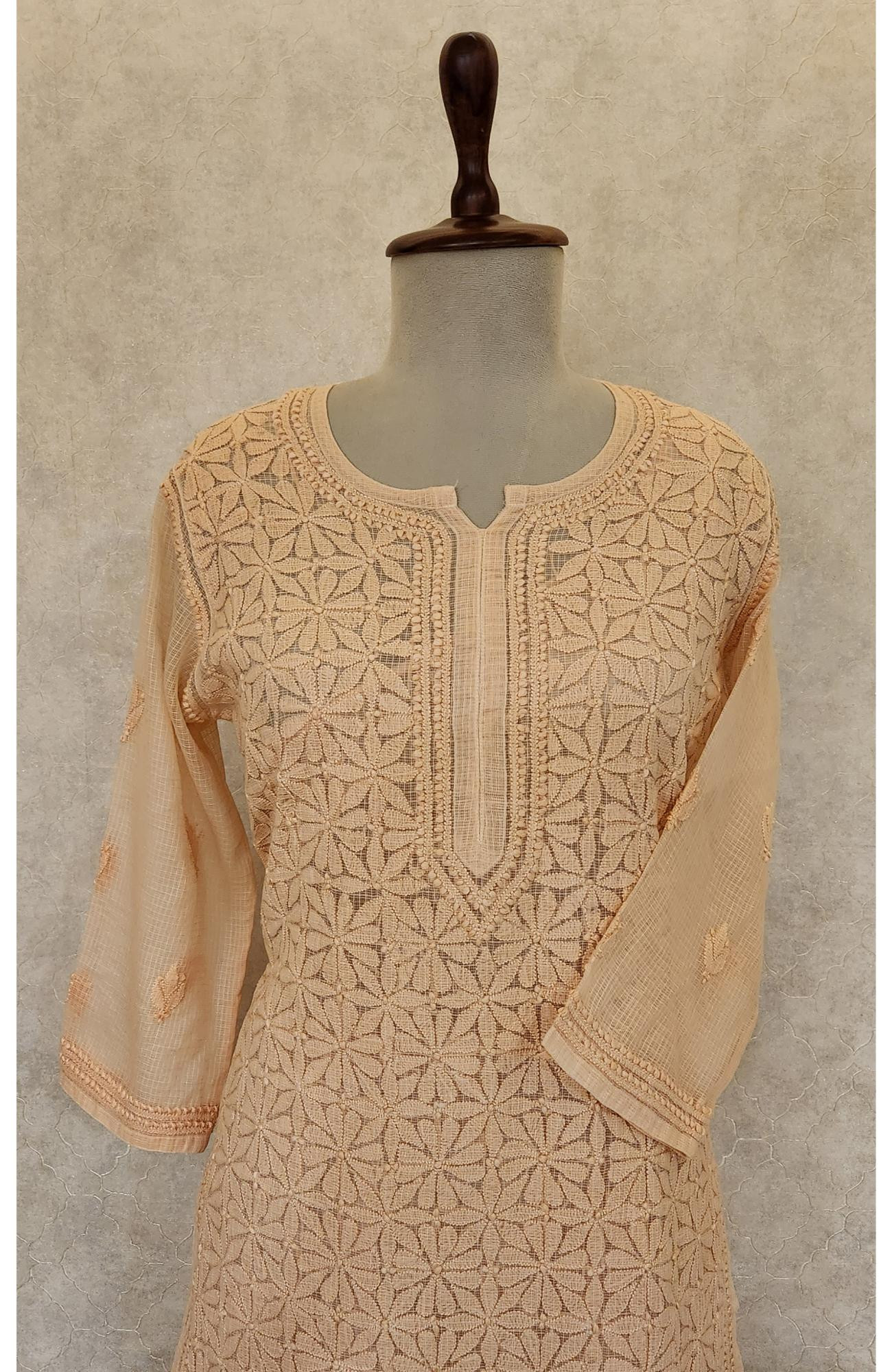 Peach Pure Kota Chikankari Kurta Slip & Pant Set