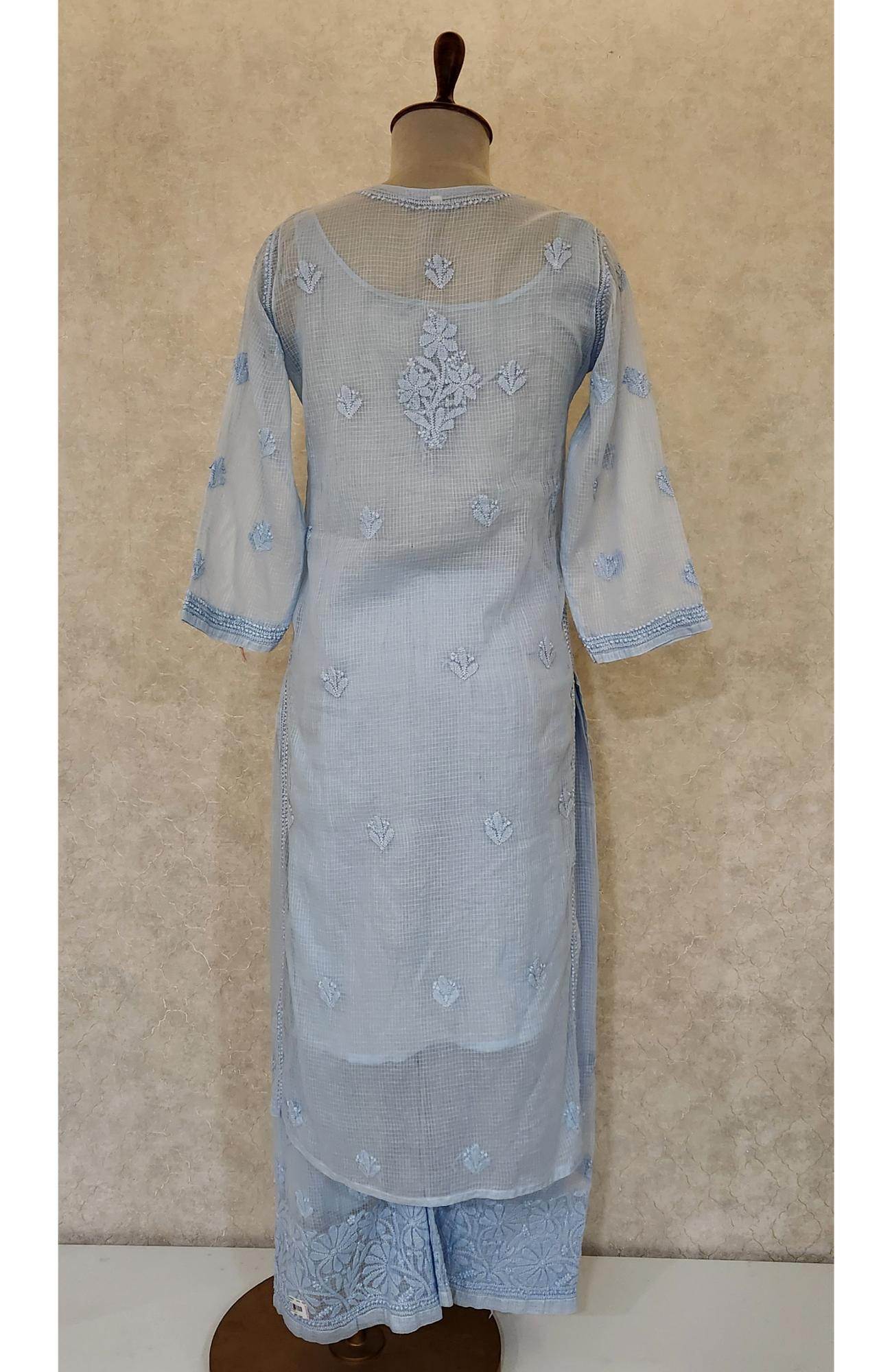 Blue Pure Kota Chikankari Kurta Slip & Pant Set