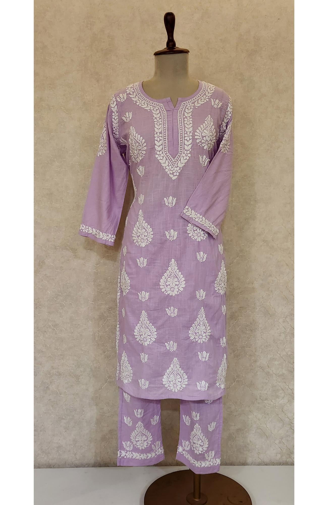 Lavender Cotton Chikankari Kurta & Pant Set