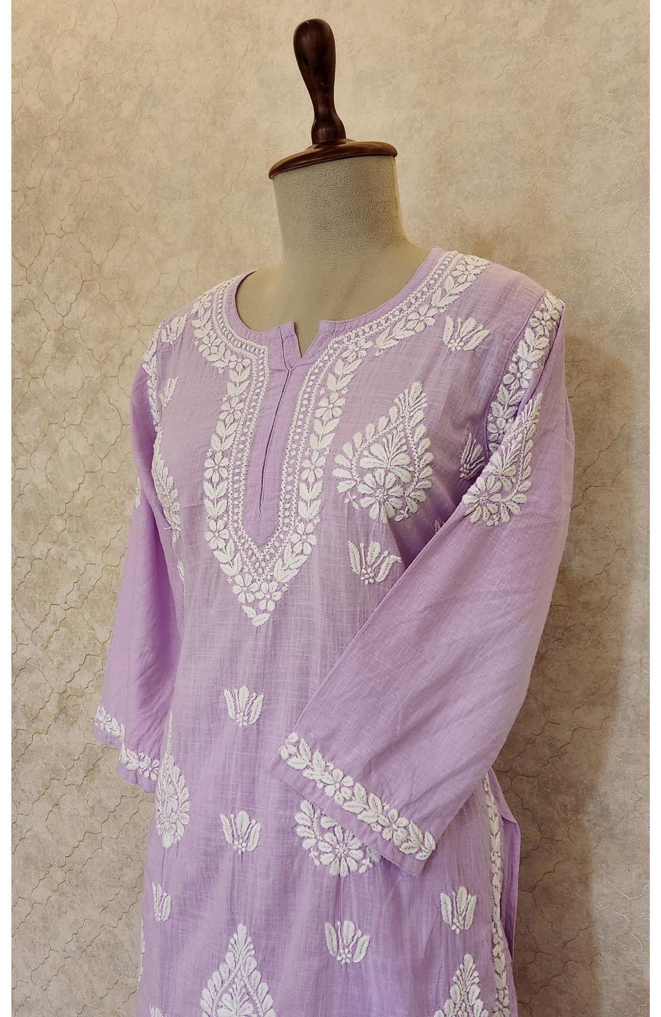 Lavender Cotton Chikankari Kurta & Pant Set