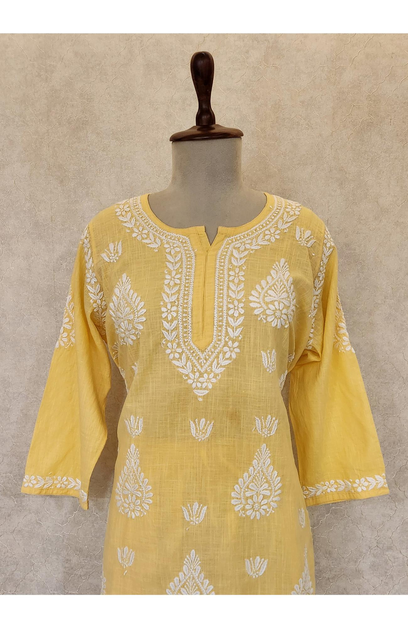 Yellow Cotton Chikankari Kurta & Pant Set