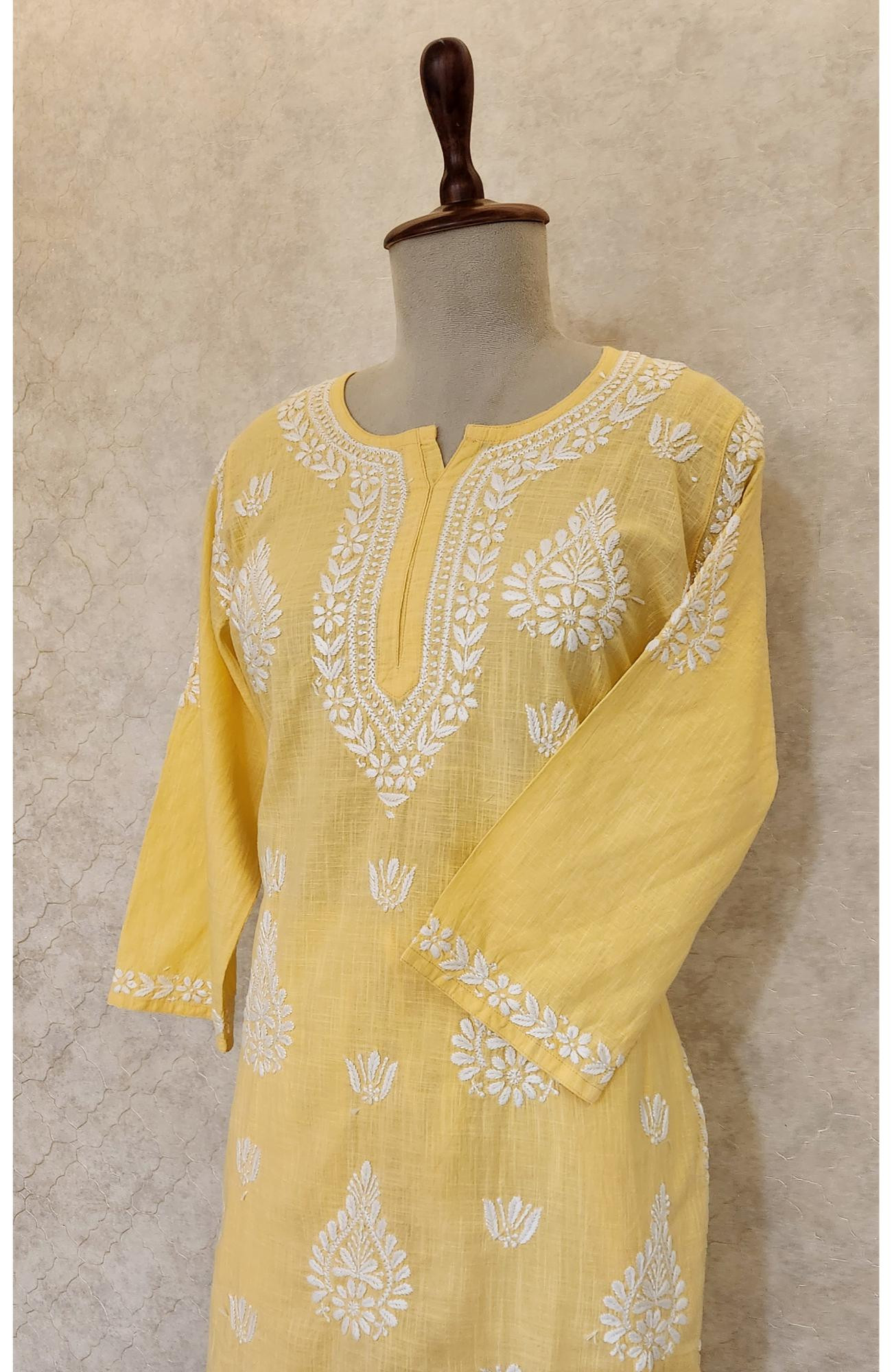 Yellow Cotton Chikankari Kurta & Pant Set
