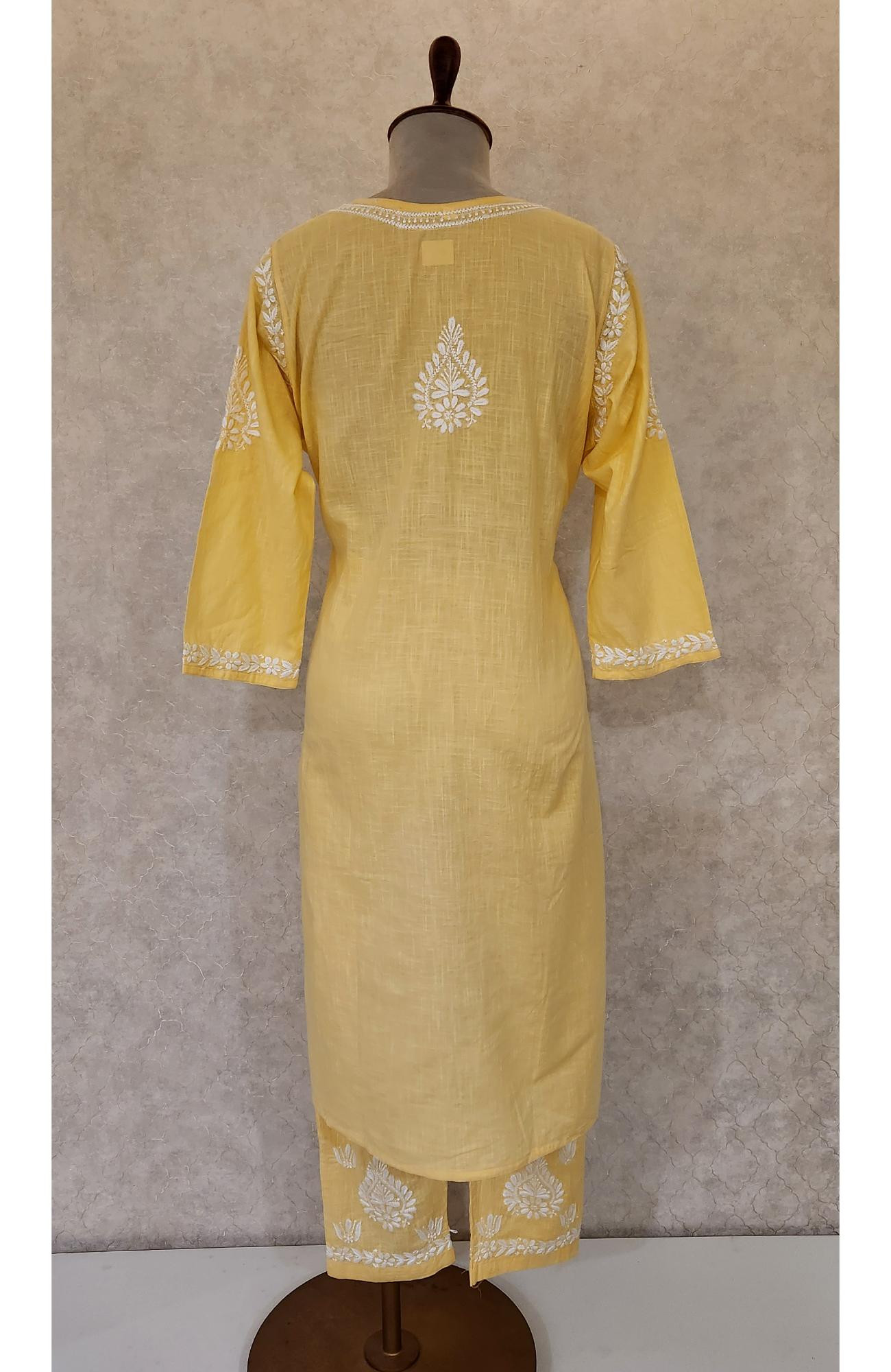 Yellow Cotton Chikankari Kurta & Pant Set