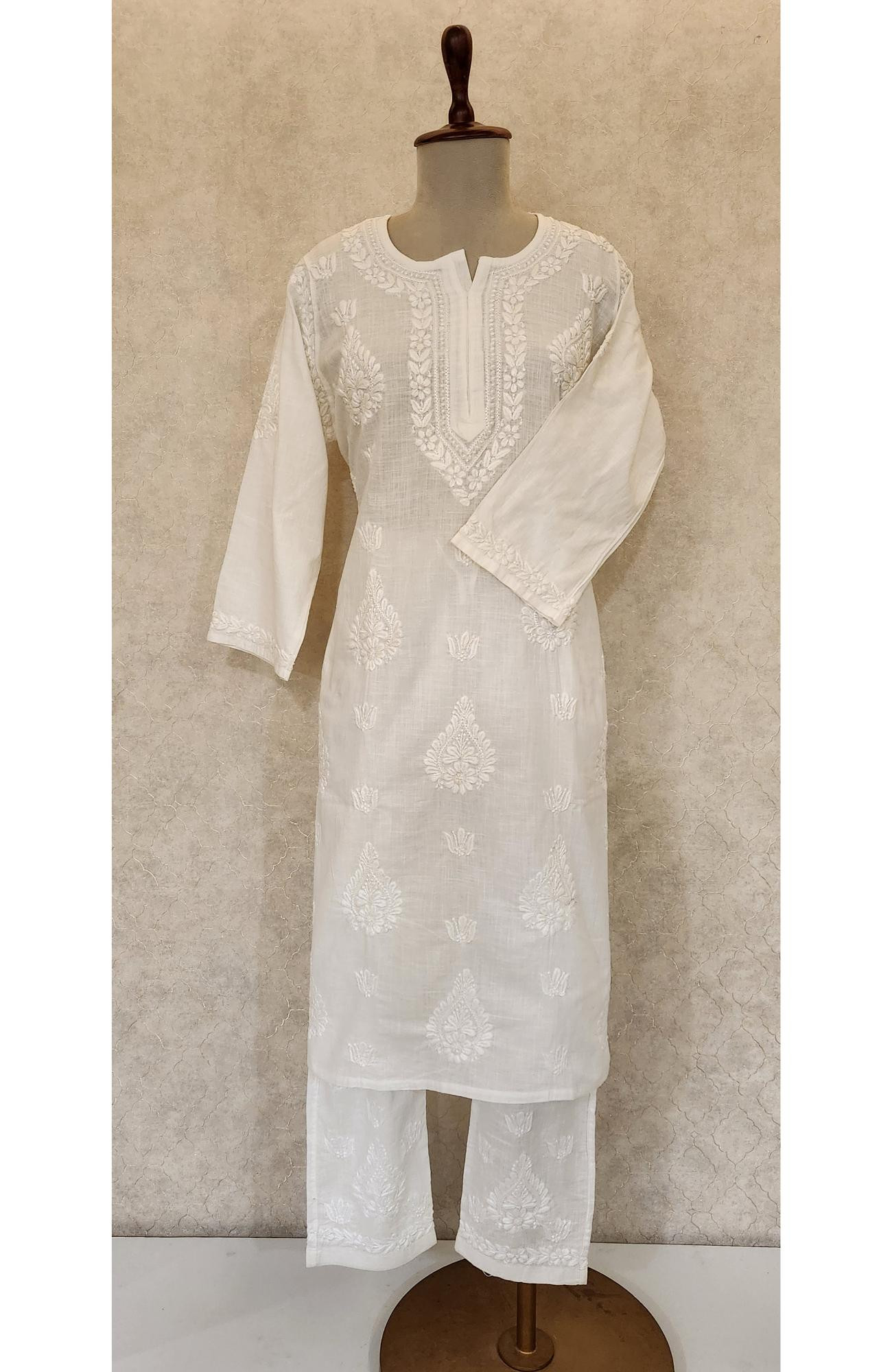 White Cotton Chikankari Kurta & Pant Set