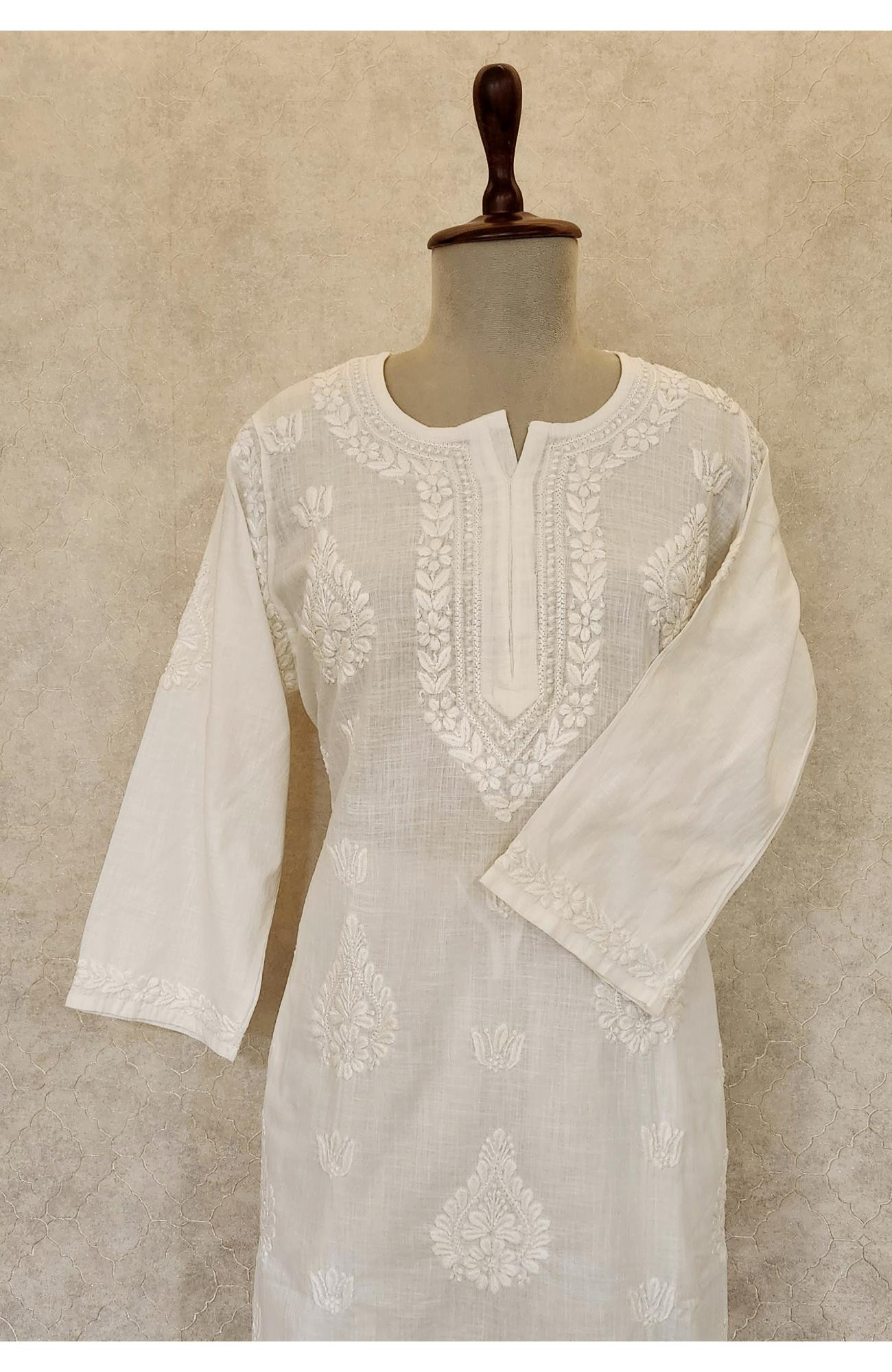 White Cotton Chikankari Kurta & Pant Set