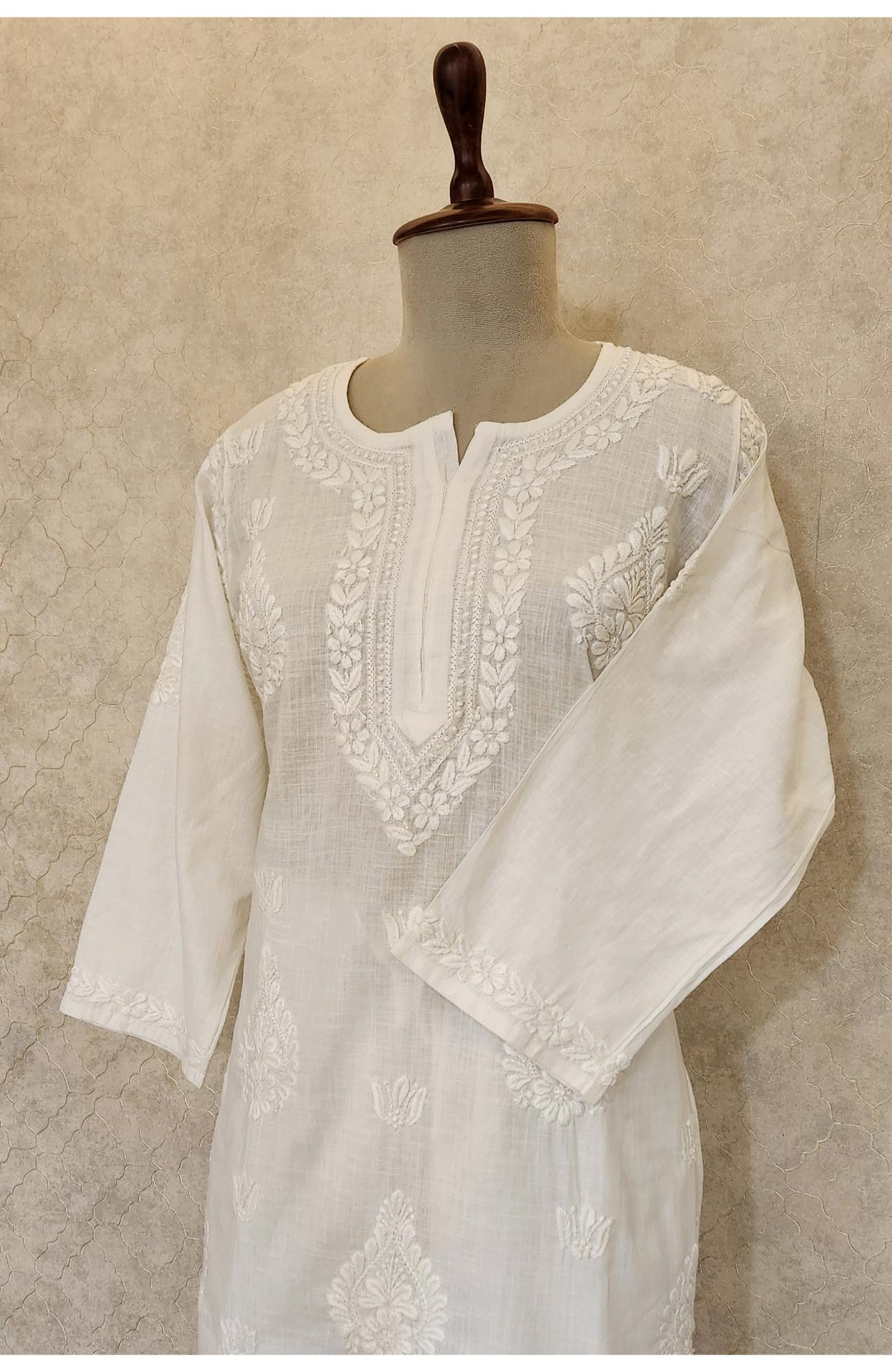 White Cotton Chikankari Kurta & Pant Set
