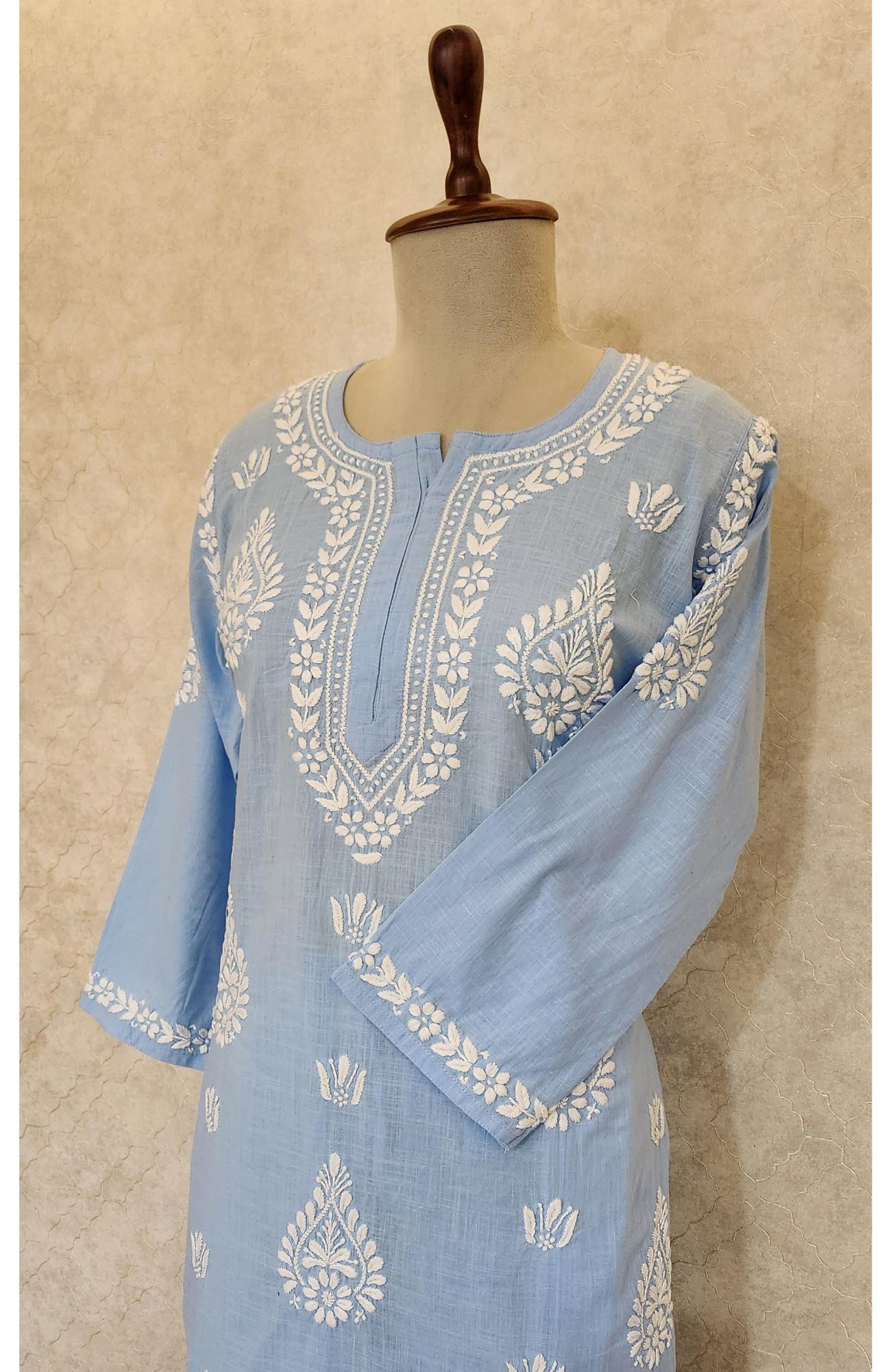 Blue Cotton Chikankari Kurta & Pant Set