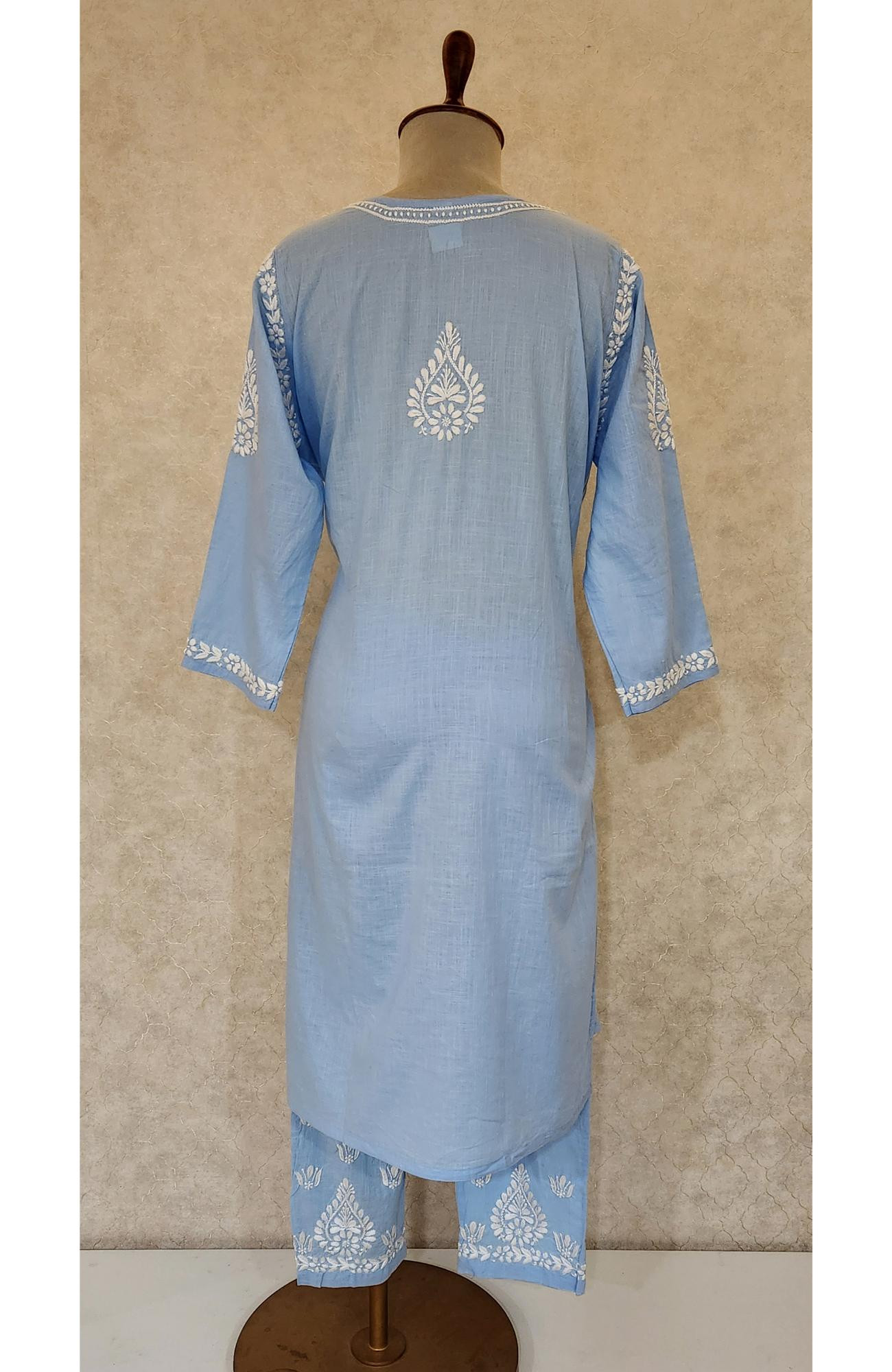 Blue Cotton Chikankari Kurta & Pant Set