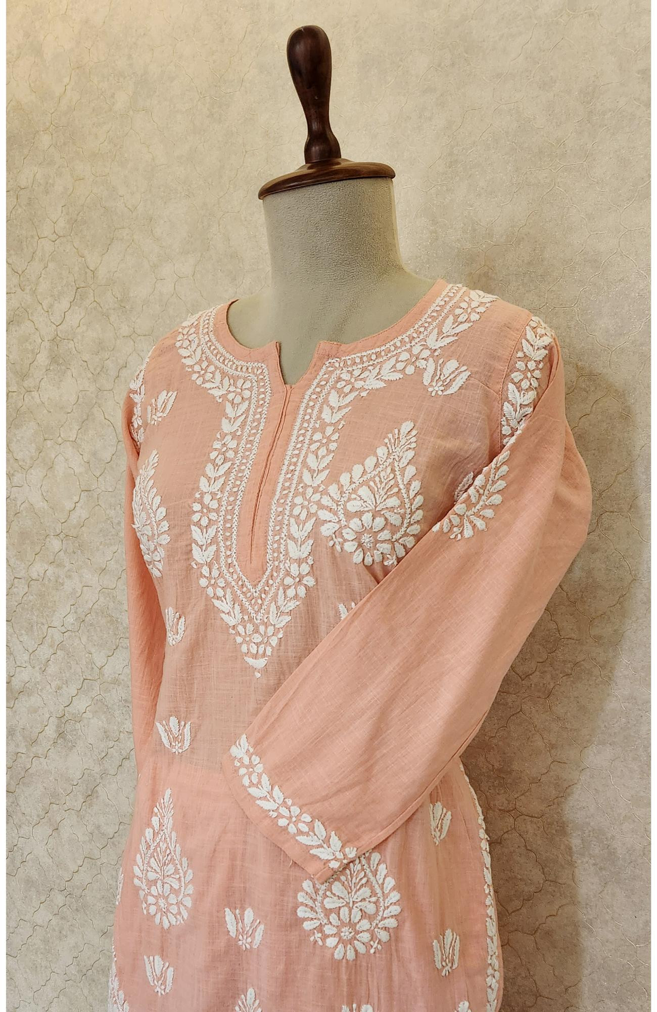Pink  Cotton Chikankari Kurta & Pant Set