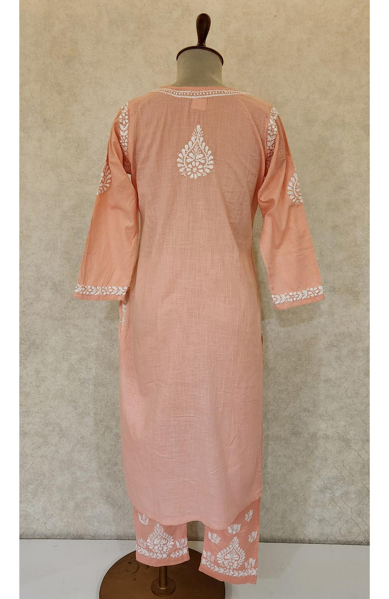 Pink  Cotton Chikankari Kurta & Pant Set