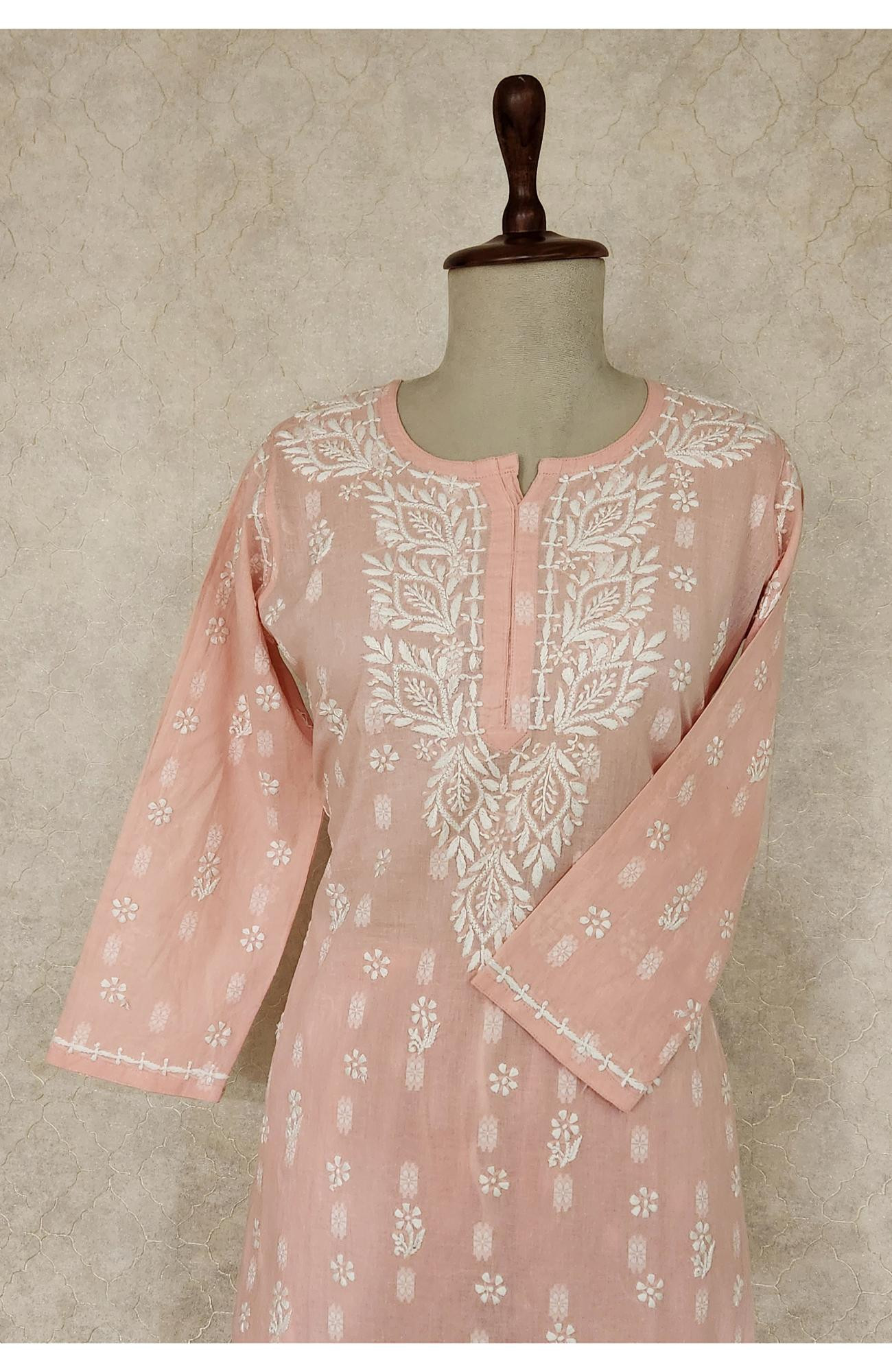 Pink  Cotton Chikankari Kurta & Pant Set
