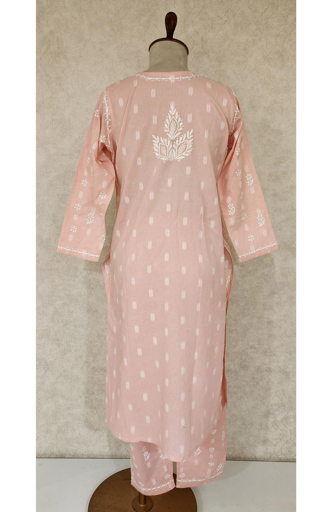 Pink  Cotton Chikankari Kurta & Pant Set