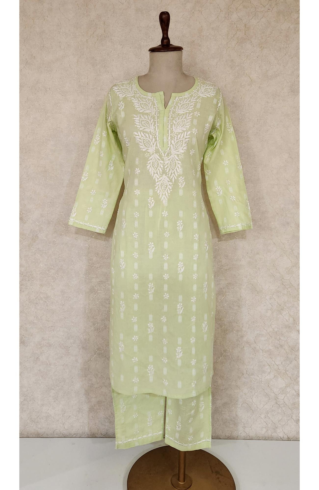 Light Green Cotton Chikankari Kurta & Pant Set