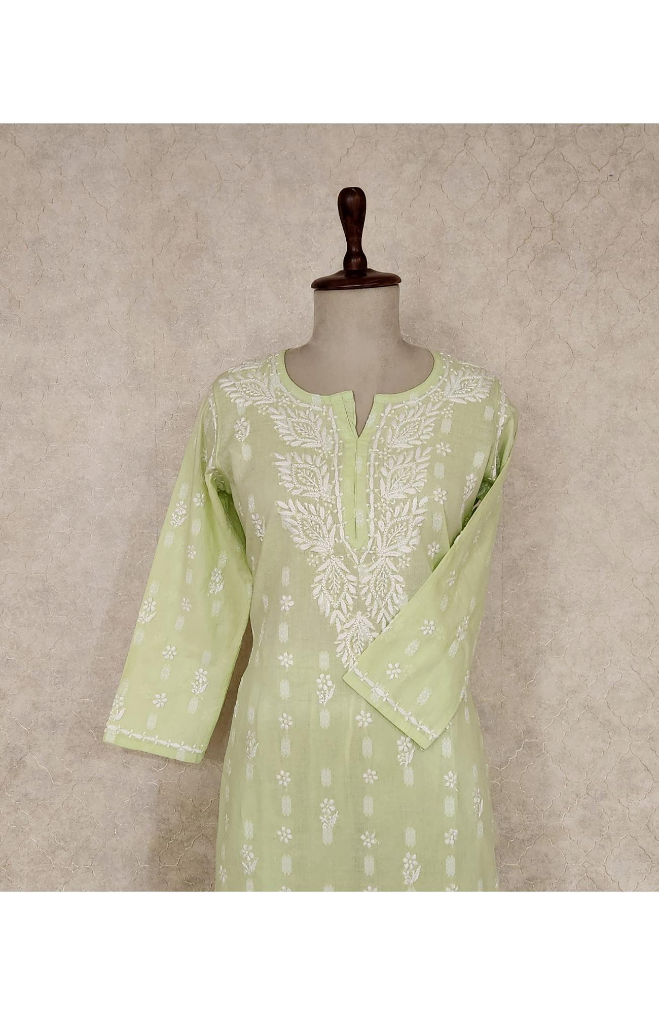 Light Green Cotton Chikankari Kurta & Pant Set