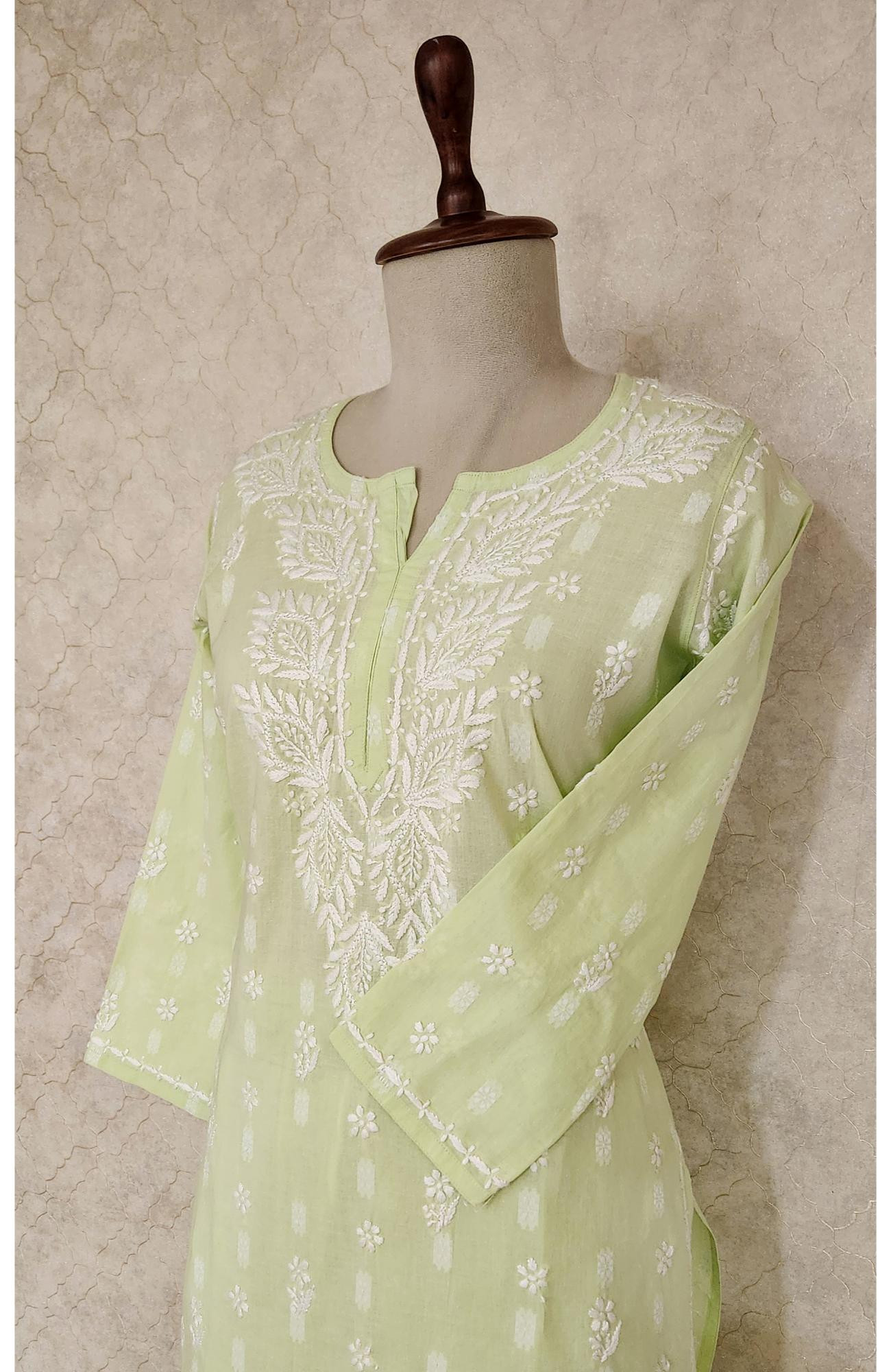Light Green Cotton Chikankari Kurta & Pant Set