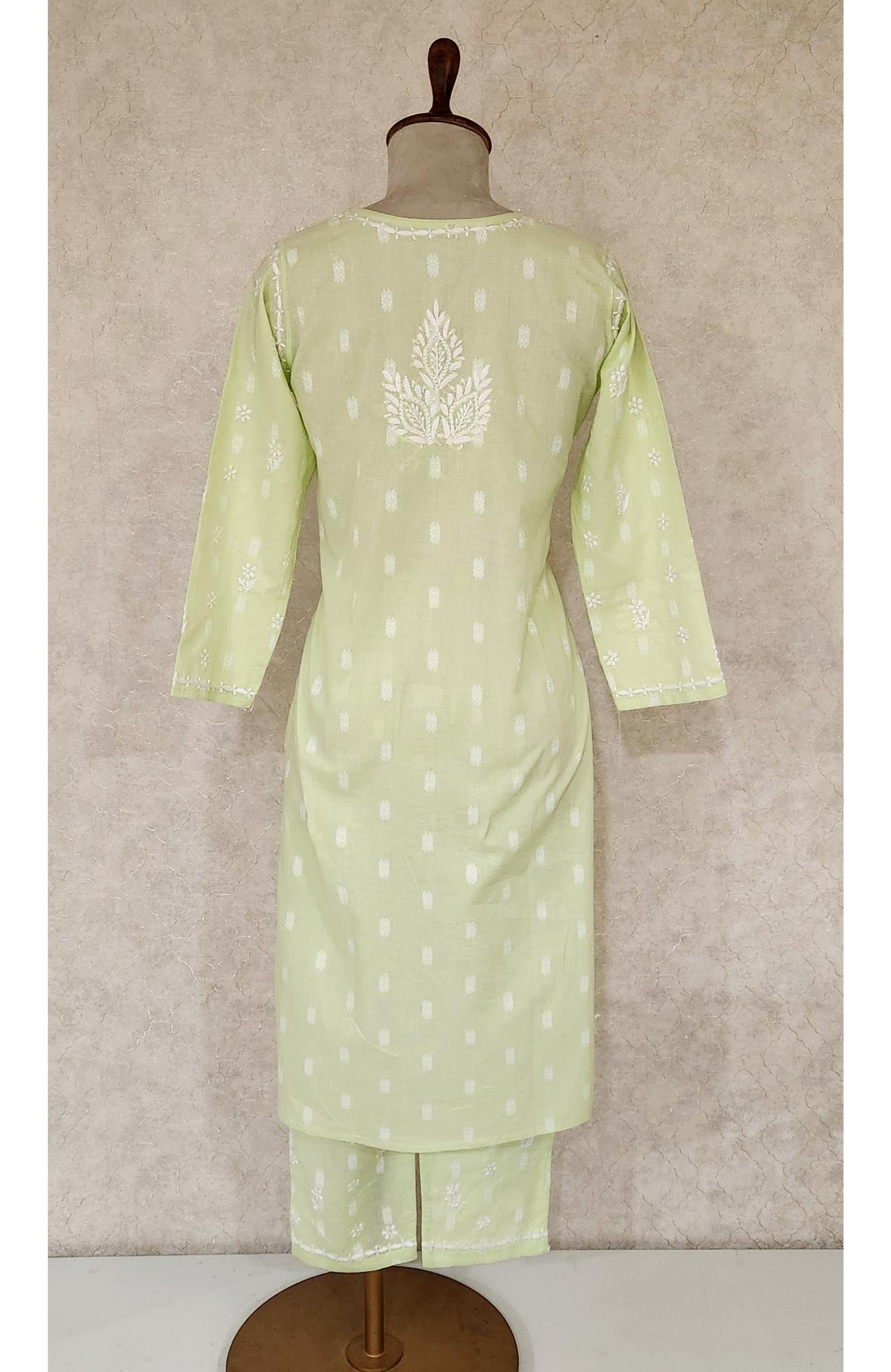 Light Green Cotton Chikankari Kurta & Pant Set