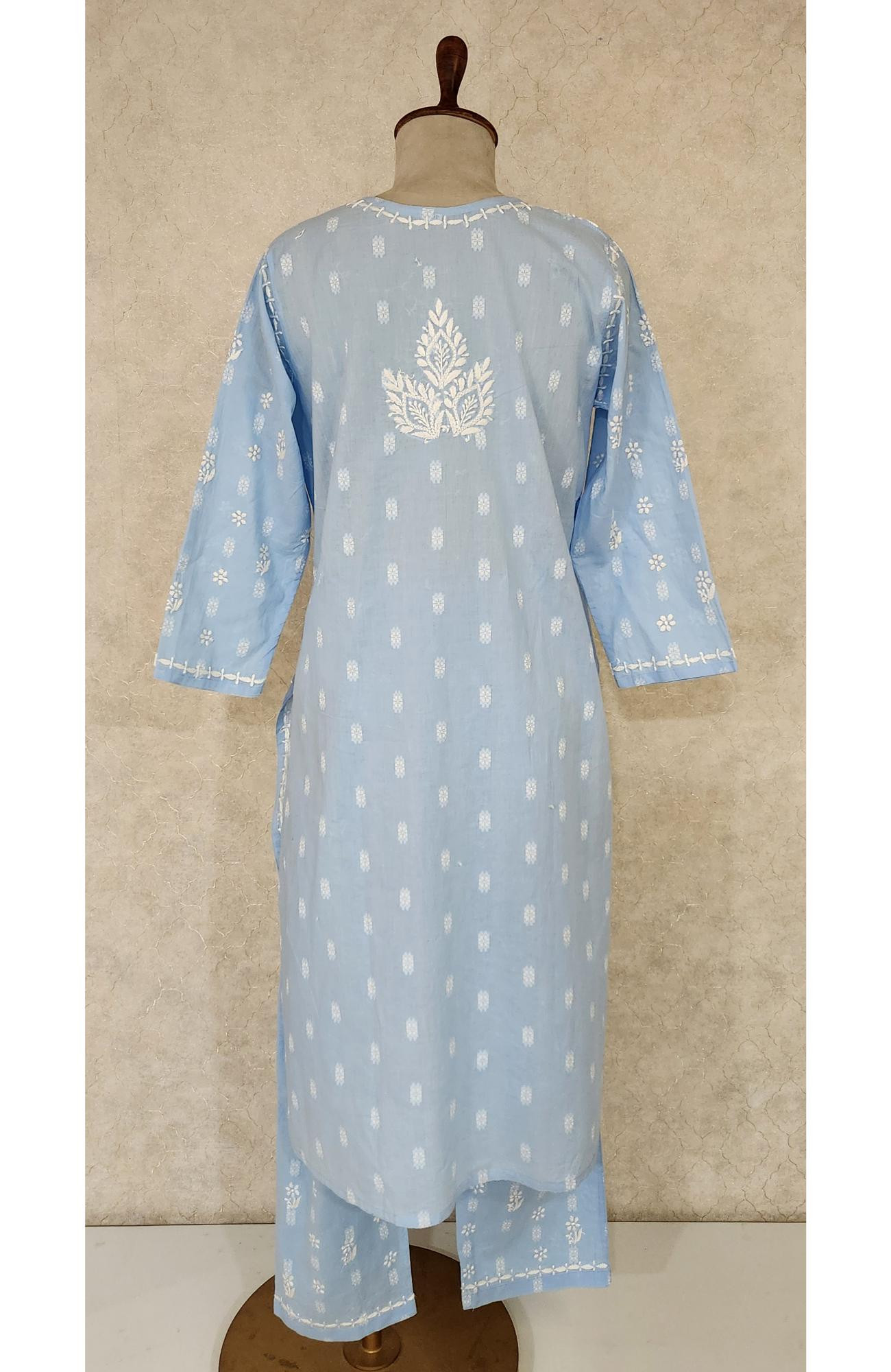 Sky Blue Cotton Chikankari Kurta & Pant Set