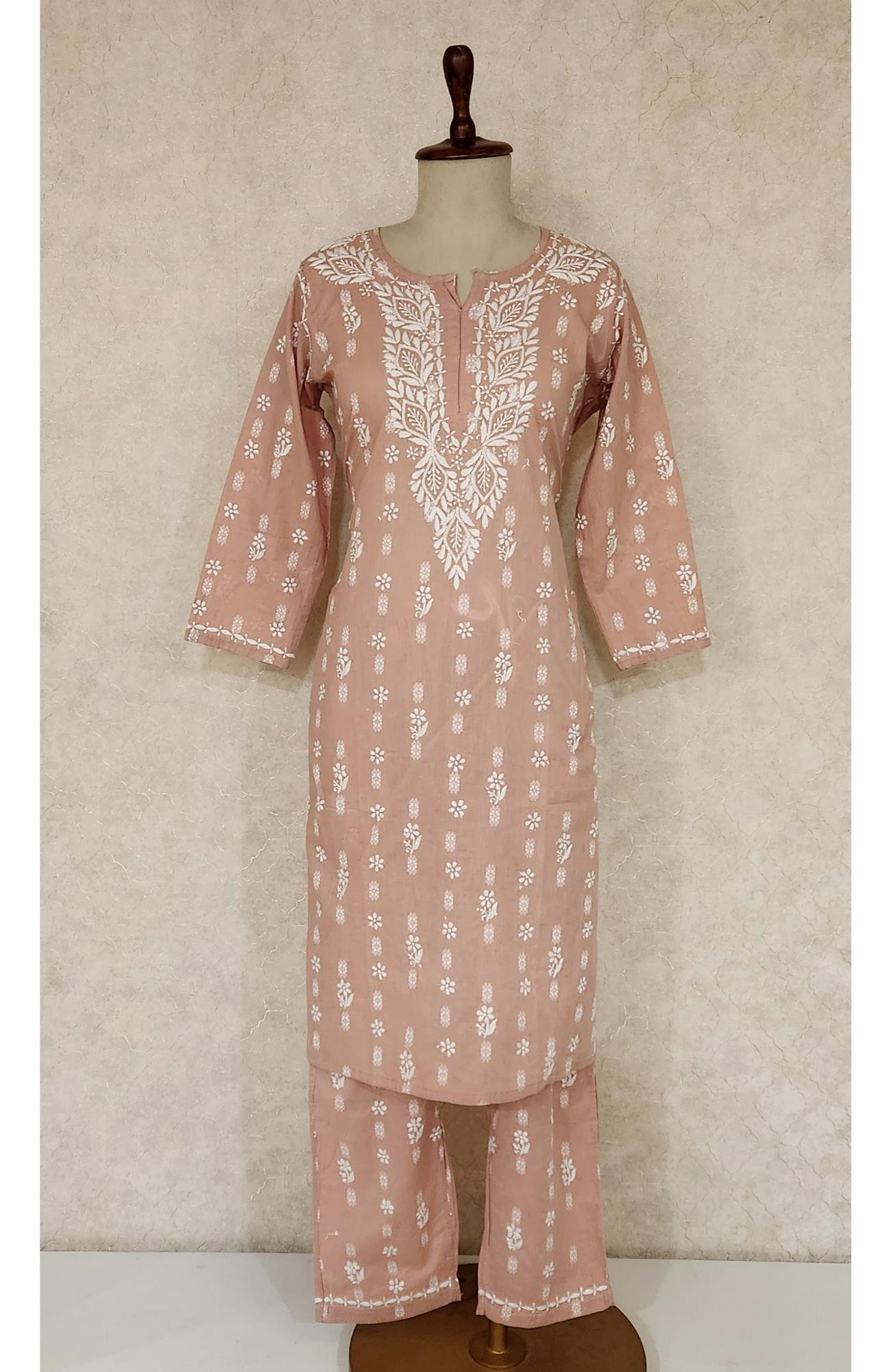 Dusty Pink Cotton Chikankari Kurta & Pant Set