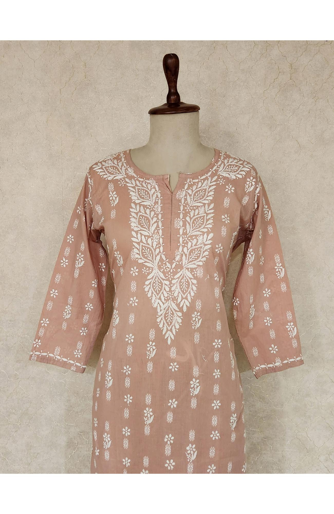 Dusty Pink Cotton Chikankari Kurta & Pant Set