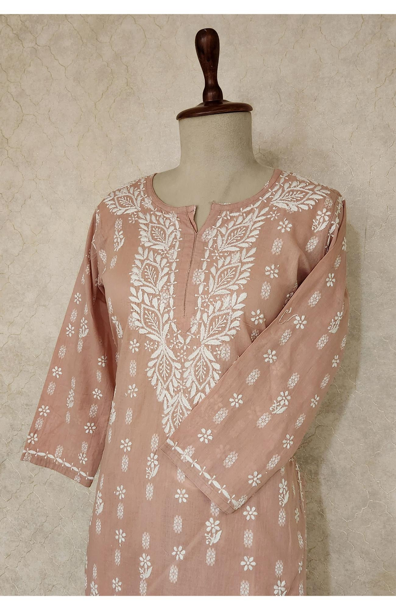 Dusty Pink Cotton Chikankari Kurta & Pant Set