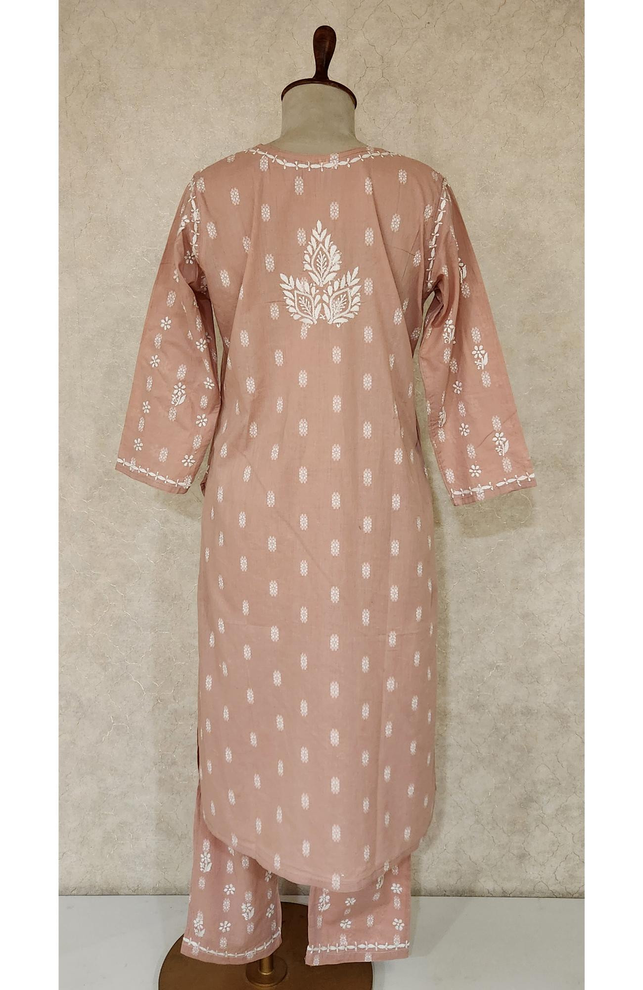 Dusty Pink Cotton Chikankari Kurta & Pant Set