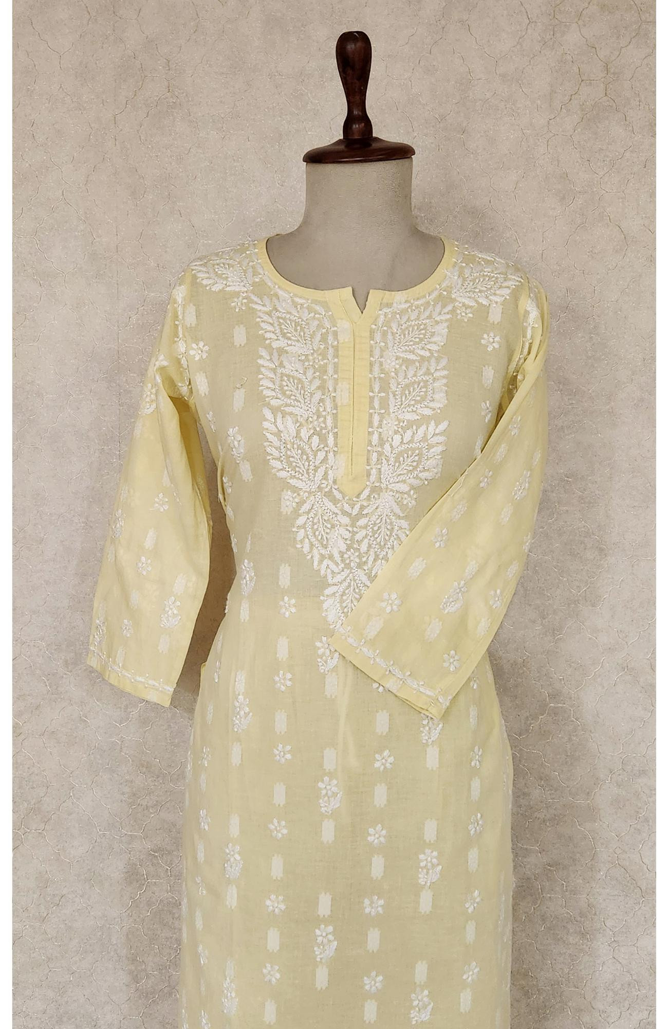 Yellow  Cotton Chikankari Kurta & Pant Set