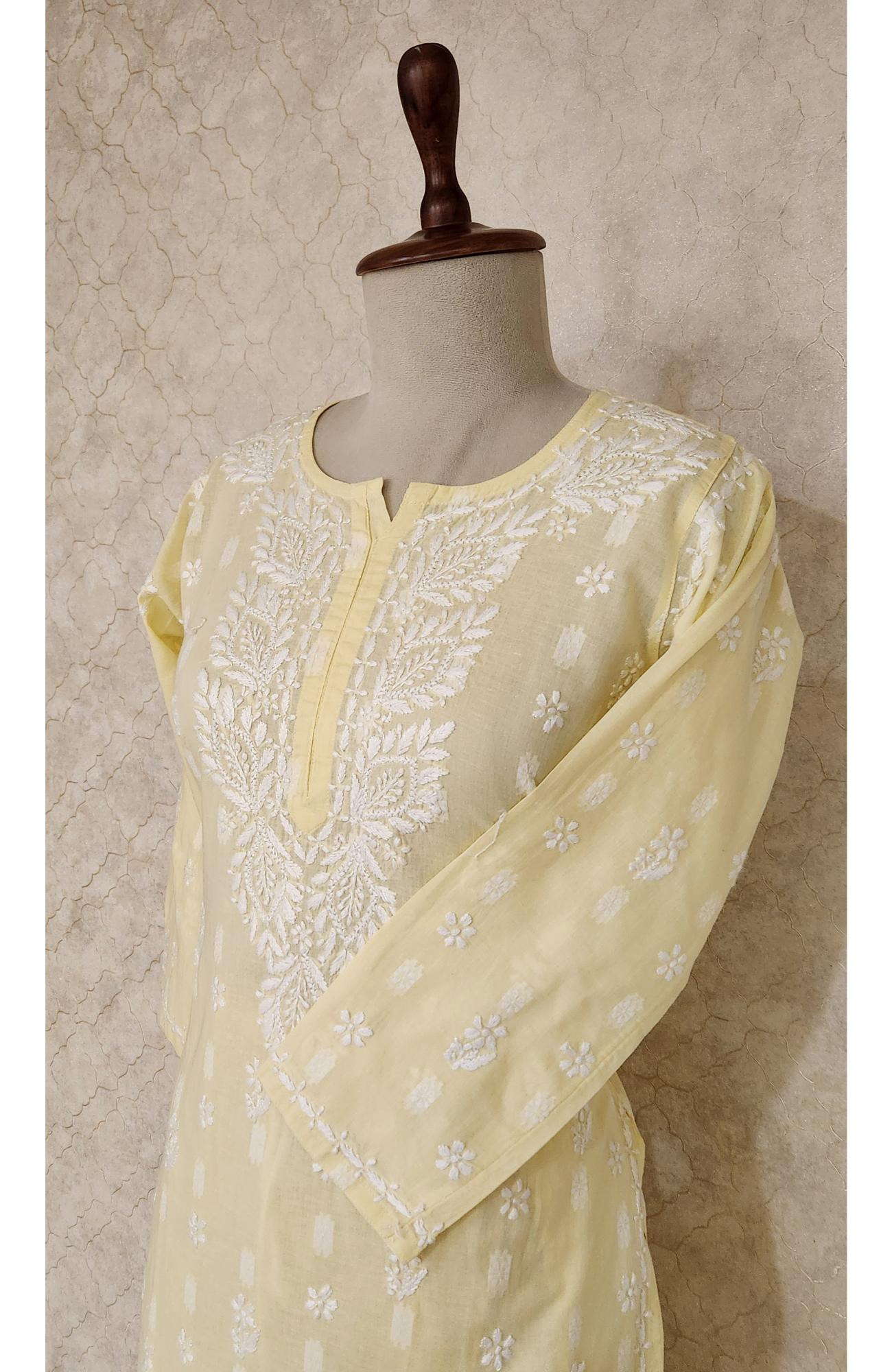 Yellow  Cotton Chikankari Kurta & Pant Set