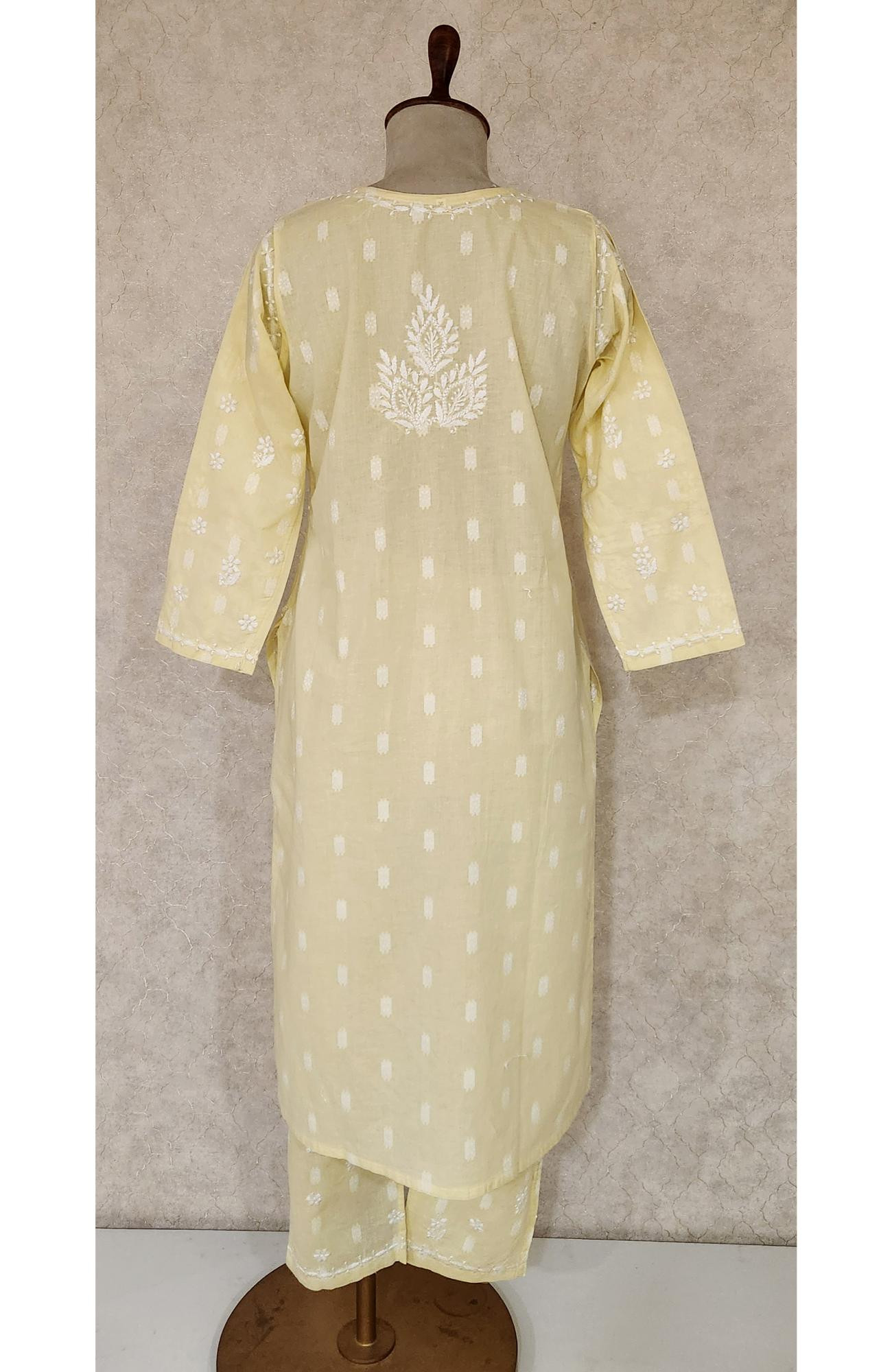 Yellow  Cotton Chikankari Kurta & Pant Set