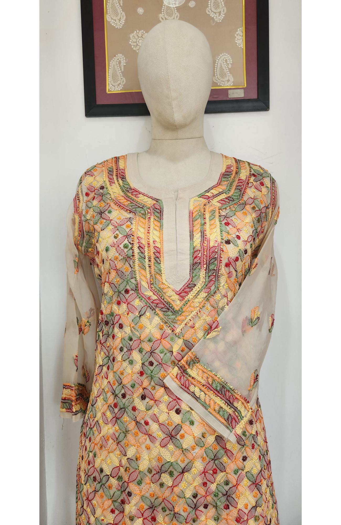 Skin Foux Georgette  Hand Embroidered Chikankari Kurti