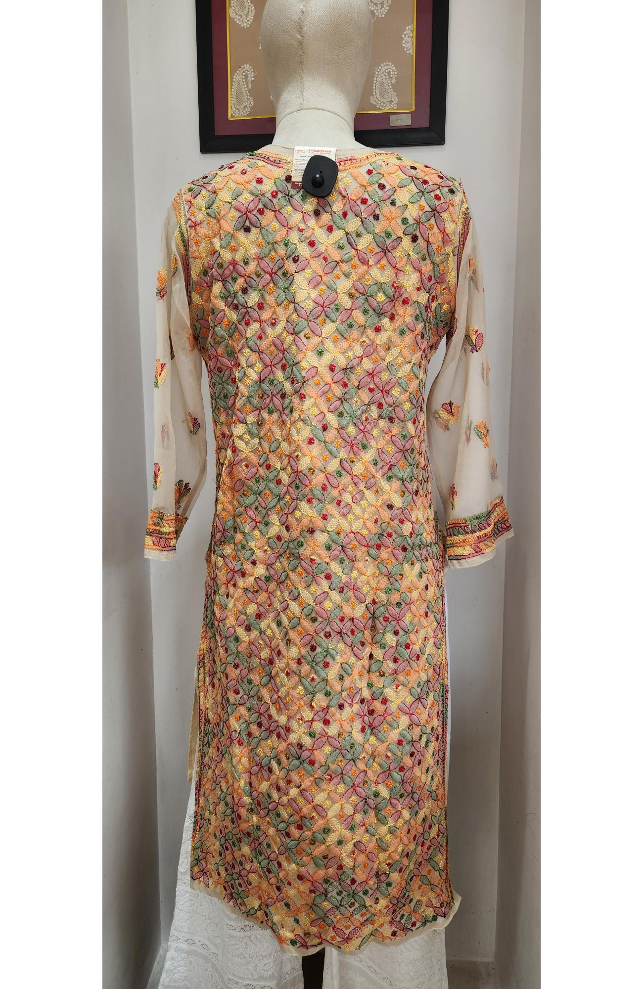 Skin Foux Georgette  Hand Embroidered Chikankari Kurti