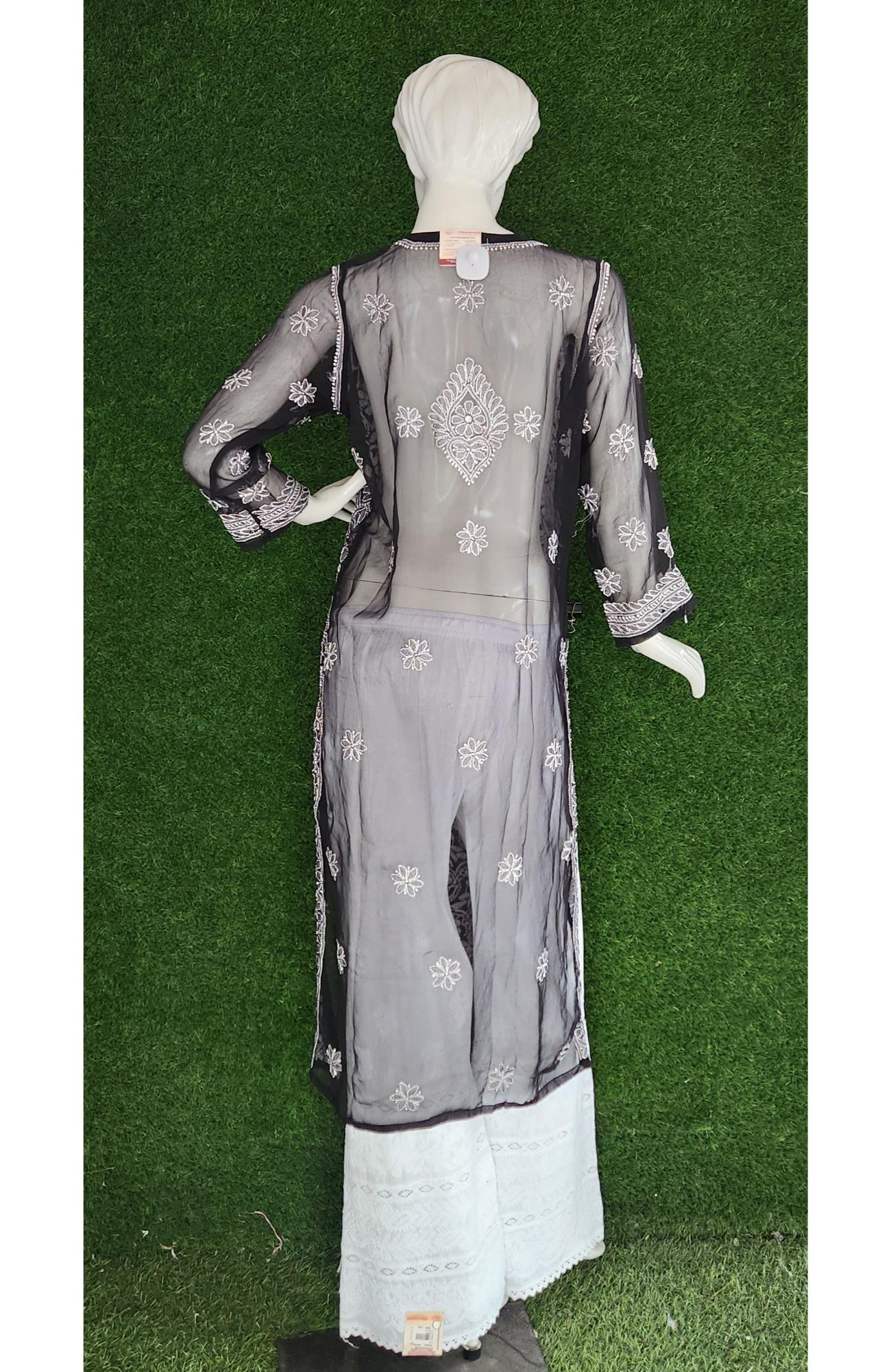 Black Foux Georgette  Hand Embroidered Chikankari Kurti