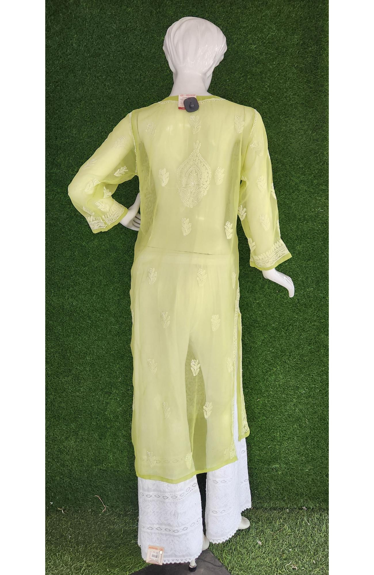 Green Foux Georgette  Hand Embroidered Chikankari Kurti
