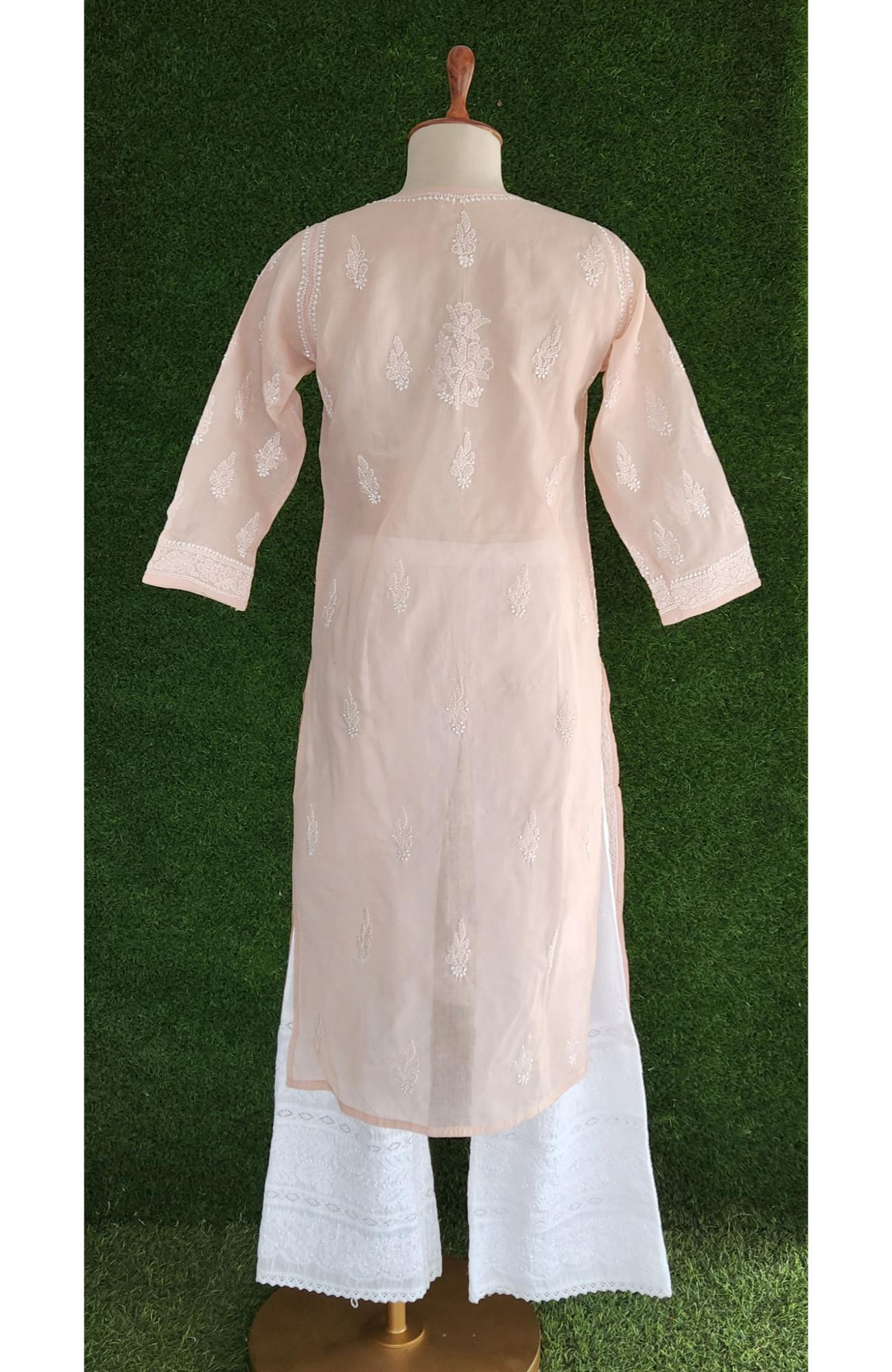 Pink Cotton Hand Embroidered Chikankari Kurti
