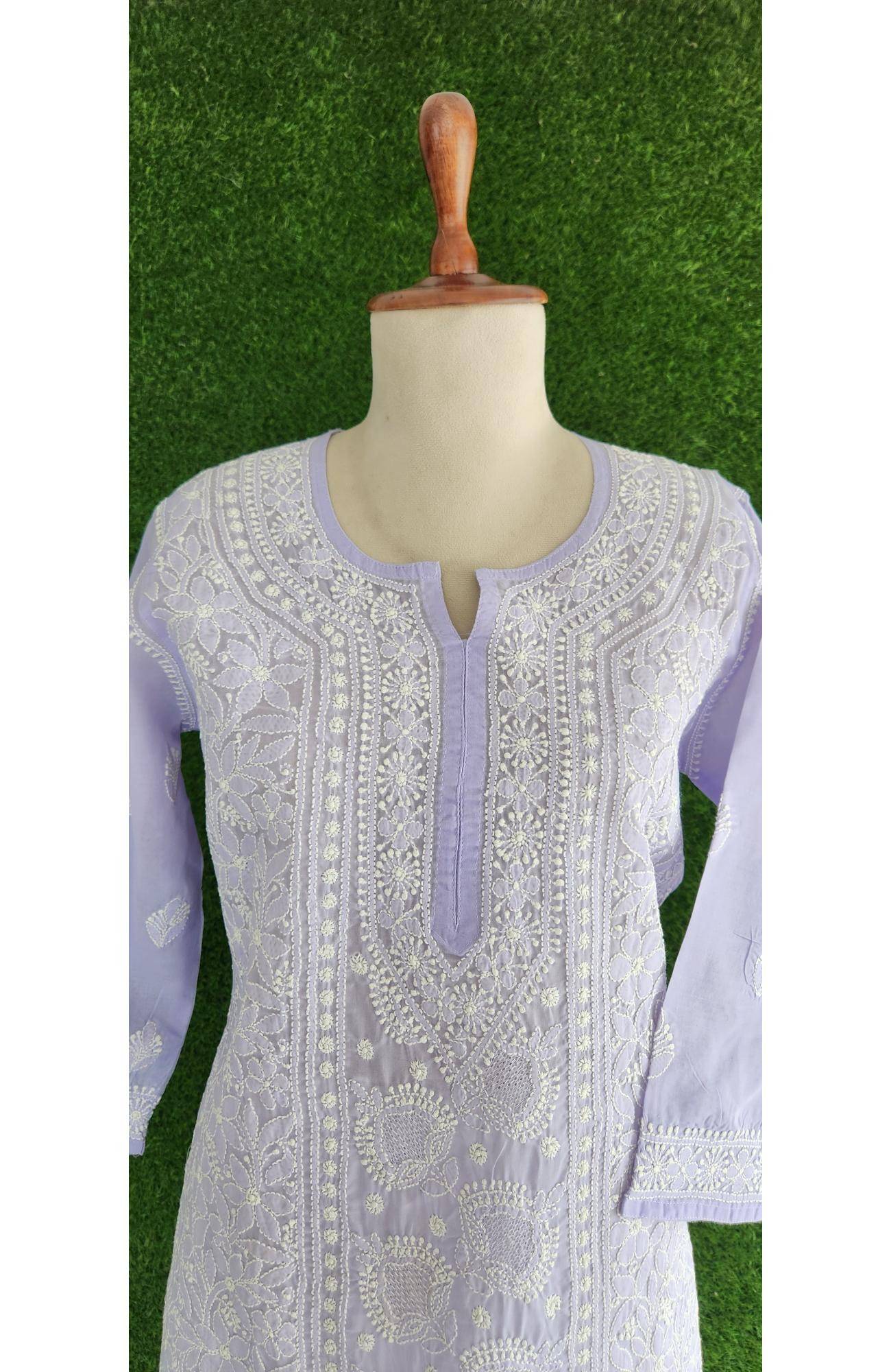 Lavender Cotton Hand Embroidered Chikankari Kurti