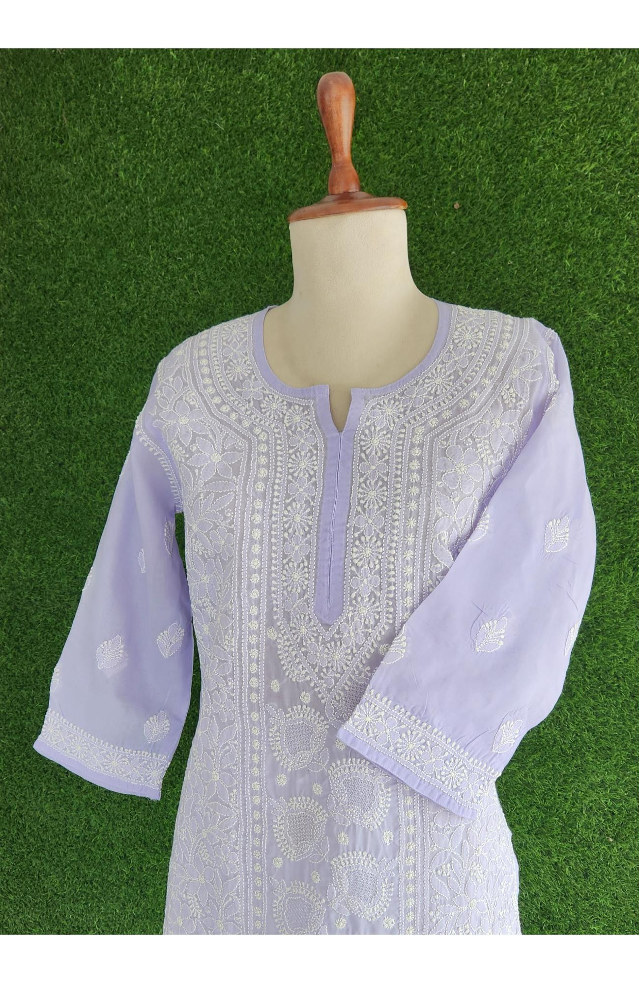 Lavender Cotton Hand Embroidered Chikankari Kurti